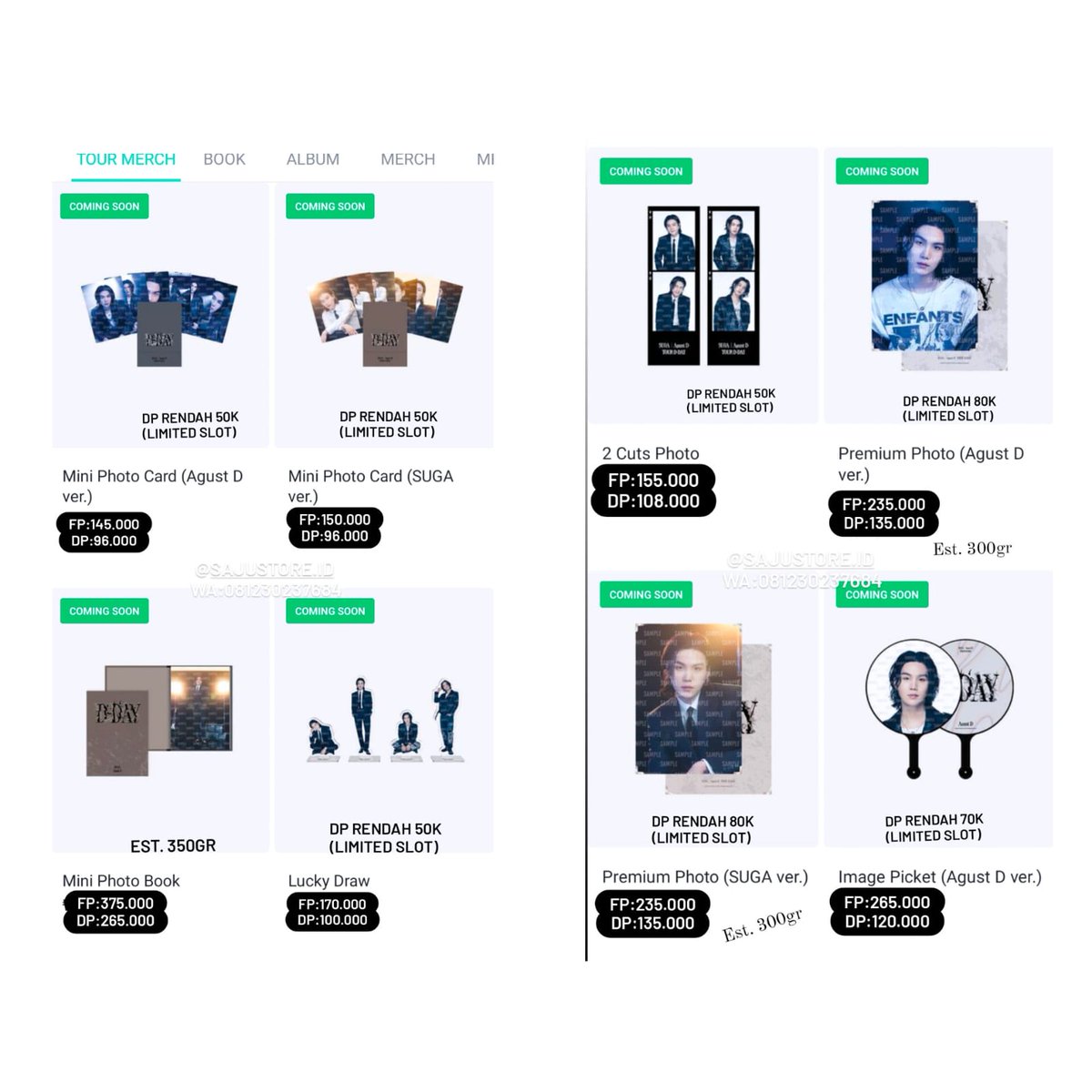 sajustore_id's tweet photo. 🖤(PREE ORDER) *AGUST D TOUR MERCH (D-day)* 🐱@sajustore.id

(Join GO dm) 
✅bersih ina🇲🇨 
✅ems tax
✅Bisa cicilan 
✅Bisa req shopepaylater +admin shpe 6%
✅Setelah dp (sisanya bisa di cicil berapa aja)
📍Jawatimur
❌Packing 
#AgustD #YOONGI #kpopmerch https://t.co/8BfpkADJse