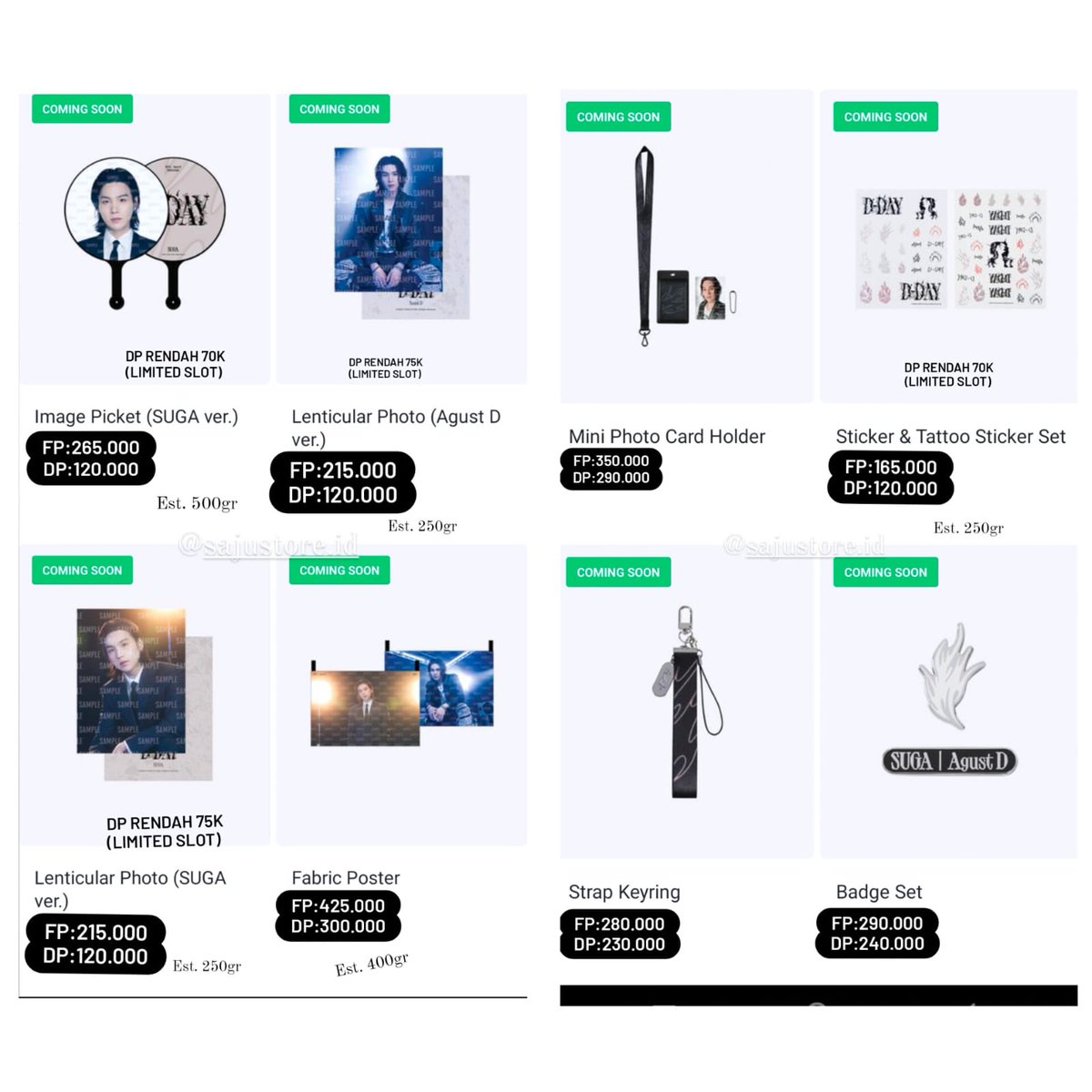 sajustore_id's tweet photo. 🖤(PREE ORDER) *AGUST D TOUR MERCH (D-day)* 🐱@sajustore.id

(Join GO dm) 
✅bersih ina🇲🇨 
✅ems tax
✅Bisa cicilan 
✅Bisa req shopepaylater +admin shpe 6%
✅Setelah dp (sisanya bisa di cicil berapa aja)
📍Jawatimur
❌Packing 
#AgustD #YOONGI #kpopmerch https://t.co/8BfpkADJse