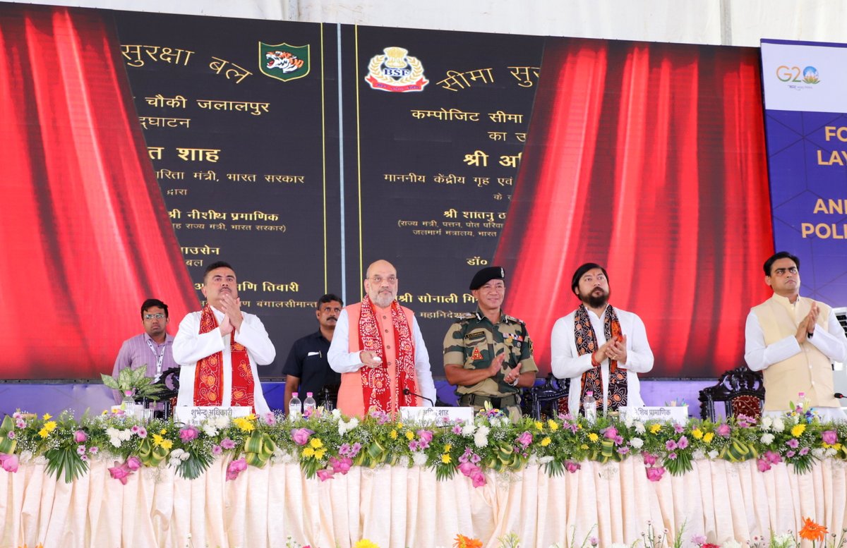 AmitShah's tweet photo. Our invincible BSF is fortified further today with the inauguration of four joint outposts. Two residential complexes and one officer's mess were also inaugurated along with other projects with a total worth of Rs. 108.3 crore. https://t.co/Vo3DSPb9wW