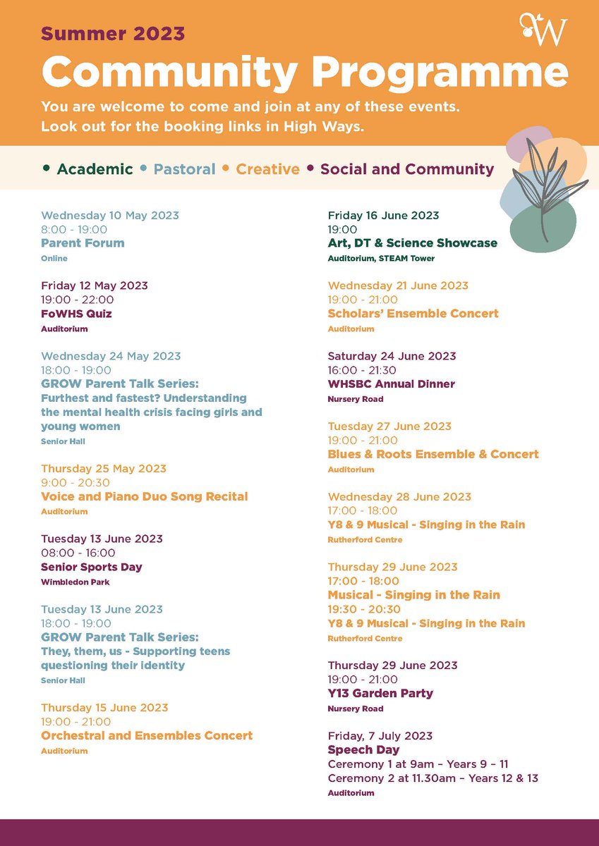 WimbledonHigh's tweet photo. We hope you can join us for at WHS this summer for one of our exciting upcoming events #inspireWHS #PerformWHS #CommunityWHS https://t.co/GP72BmRU7h