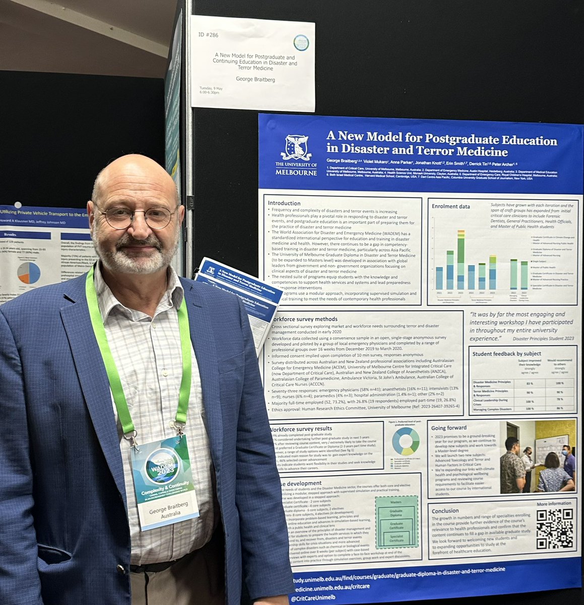 bbergs57's tweet photo. At #WADEM2023 presenting our Grad Dip Disaster and Terror Medicine @CritCareUniMelb https://t.co/FksKSPTz6z