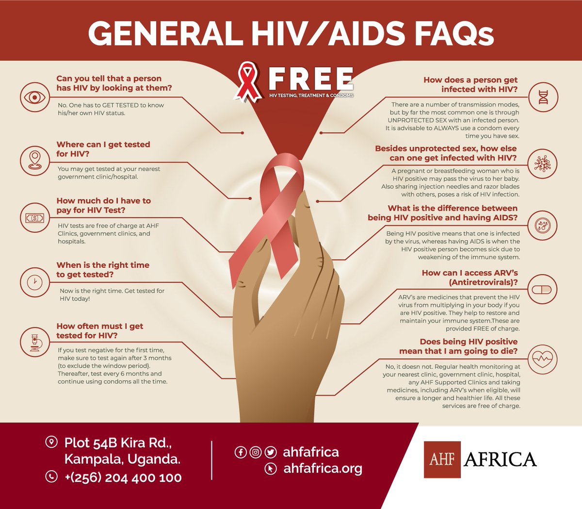 ahfugandacares's tweet image. Today being #TipsTuesday we would like to share with you the frequently asked questions about HIV/AIDS. 
See them in the poster.
#AHF 
#TestandTreat 
#EndingHIVby2030

@AIDSHealthcare 
@ahfafrica