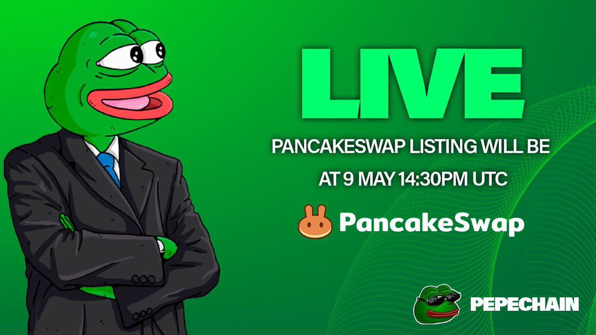 🐸PEPE CHAIN [ ✅ + ✅ + ✅ ]

#PEPECHAIN Filled 2055,82BNB 💸 
With 3135 contributors 🚀 
51X from soft-cap 🕯 

🐰 PCS Listing 9 May 14:30PM UTC - pancakeswap.finance/swap?outputCur…

😊PinkSale: CLAIM
🐱Chart: #DEXVIEW  
🛡Audit: #CERTIK 

#Crypto #BNB #BSC #cryptocurrency