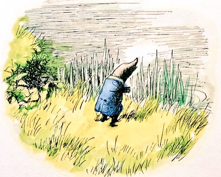 arealmofwonder's tweet photo. "He thought his happiness was complete when, as he meandered aimlessly along, suddenly he stood by the edge of a full-fed river. Never in his life had he seen a river before—this sleek, sinuous, full-bodied animal, chasing and chuckling, gripping things with a gurgle and leaving them with a laugh, to fling itself on fresh playmates that shook themselves free, and were caught and held again. All was a-shake and a-shiver—glints and gleams and sparkles, rustle and swirl, chatter and bubble. The Mole was bewitched, entranced, fascinated. By the side of the river he trotted as one trots, when very small, by the side of a man who holds one spellbound by exciting stories; and when tired at last, he sat on the bank, while the river still chattered on to him, a babbling procession of the best stories in the world, sent from the heart of the earth to be told at last to the insatiable sea." 
    ~ Kenneth Grahame, 'The Wind in the Willows'

Illustration by E.H. Shepard.