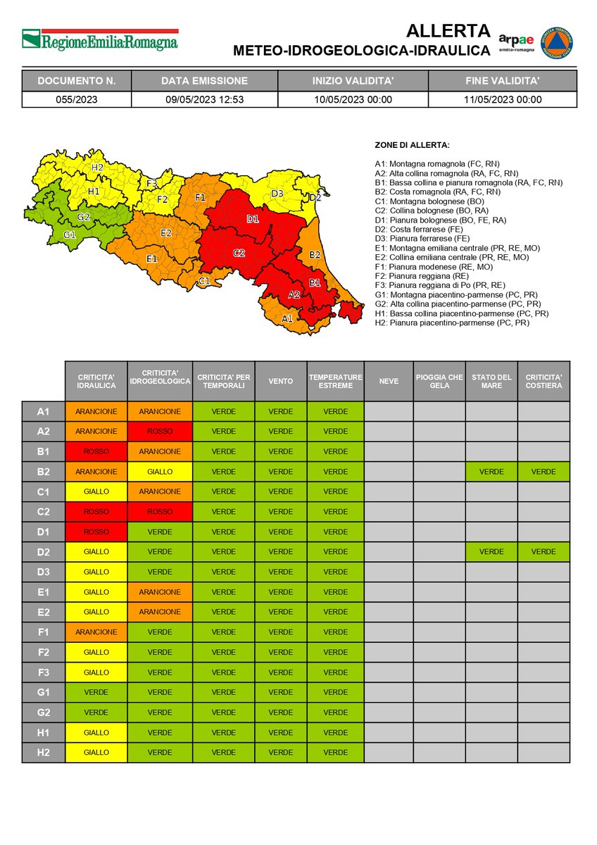 #AllertaMeteoER
Dalle 00:00 del 10/05/2023 alle 00:00 del 11/05/2023
ROSSA per criticità #idraulica e #idrogeologica;
ARANCIONE per criticità #idraulica e #idrogeologica;
GIALLA per criticità #idraulica e #idrogeologica
➡️bit.ly/3HS4l47