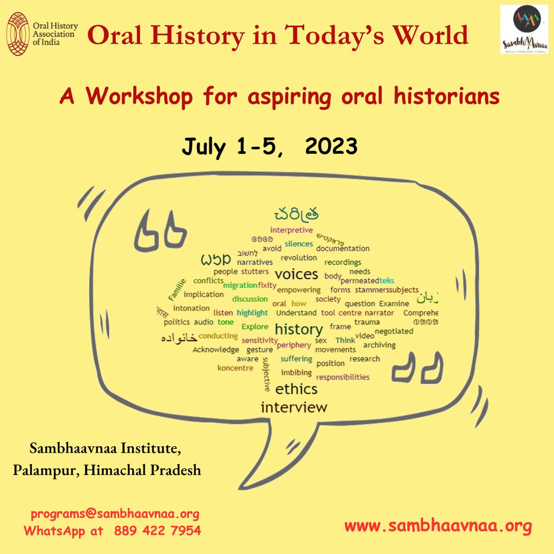 Sambhaavnaa_'s tweet photo. Sambhaavnaa is organizing this workshop in collaboration with the Oral History Association of India (OHAI). To visit and register https://t.co/I53WMGRxbY https://t.co/QmRxEgSk9G
