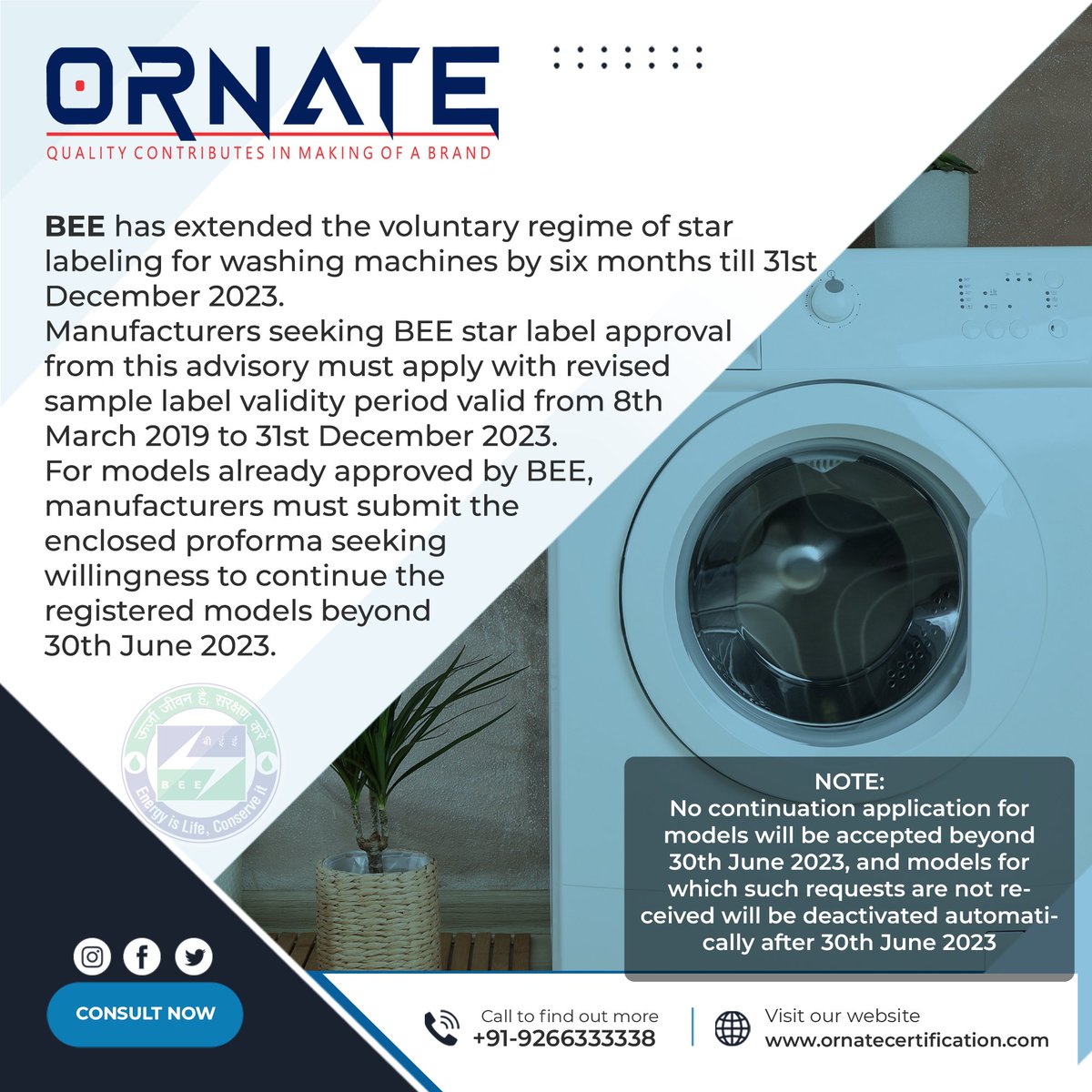 ornateservices's tweet image. Need help with BEE registration for your washing machine models? We've got you covered! Our expert services ensure hassle-free approval and continuation of your models with BEE. Contact us today to know more at +91-9266333338. #BEE #BEERegistration #consultant #ornate