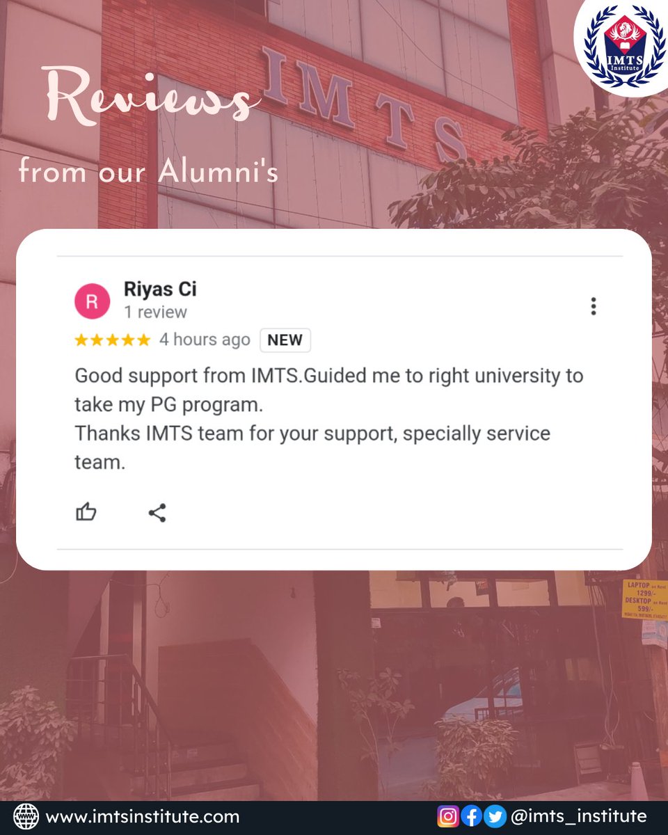 IMTSINSTITUTE's tweet photo. Review from our one of Alumni on Google, Contact us for Free Career Counseling
Website link in bio-
#Testimonial #Review #IMTSReview #CareerCounselling #Career #GoogleReview #EducationalPlatform #OnlineLearningPlatform #IMTSInstitute #IMTSNoida https://t.co/lnwjUiyLjt
