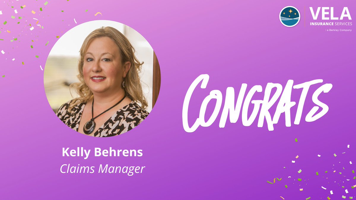 vela_ins's tweet photo. Congratulations to Vela's newest Claims Manager, Kelly Behrens! https://t.co/x6w1BNQfSY
