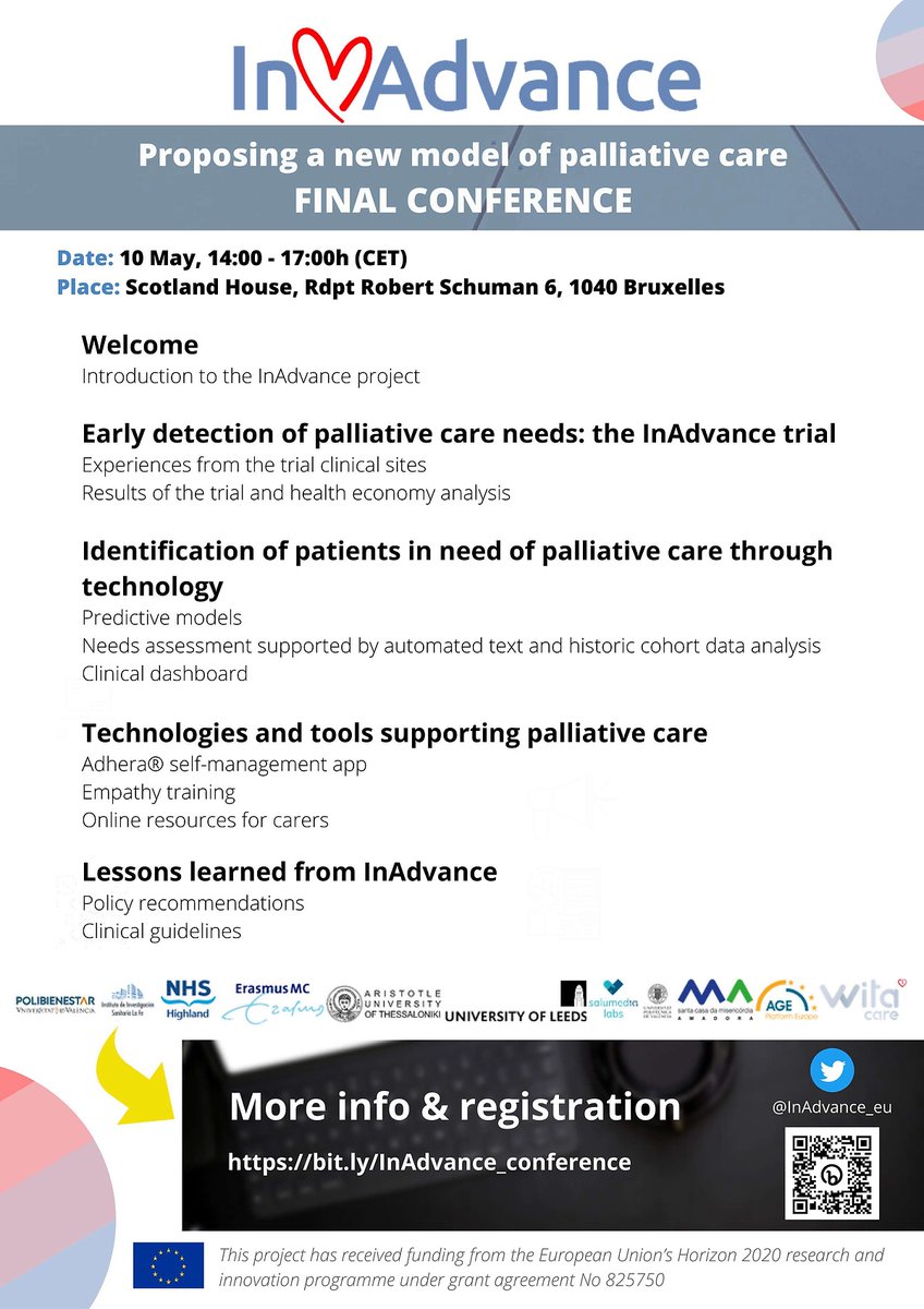 Polibienestar's tweet photo. Tomorrow we will be in #Brussels at the final @InAdvance_eu conference. 

We will share key findings for the improvement of #palliativecare for older people. https://t.co/pQ5XLjHp0A