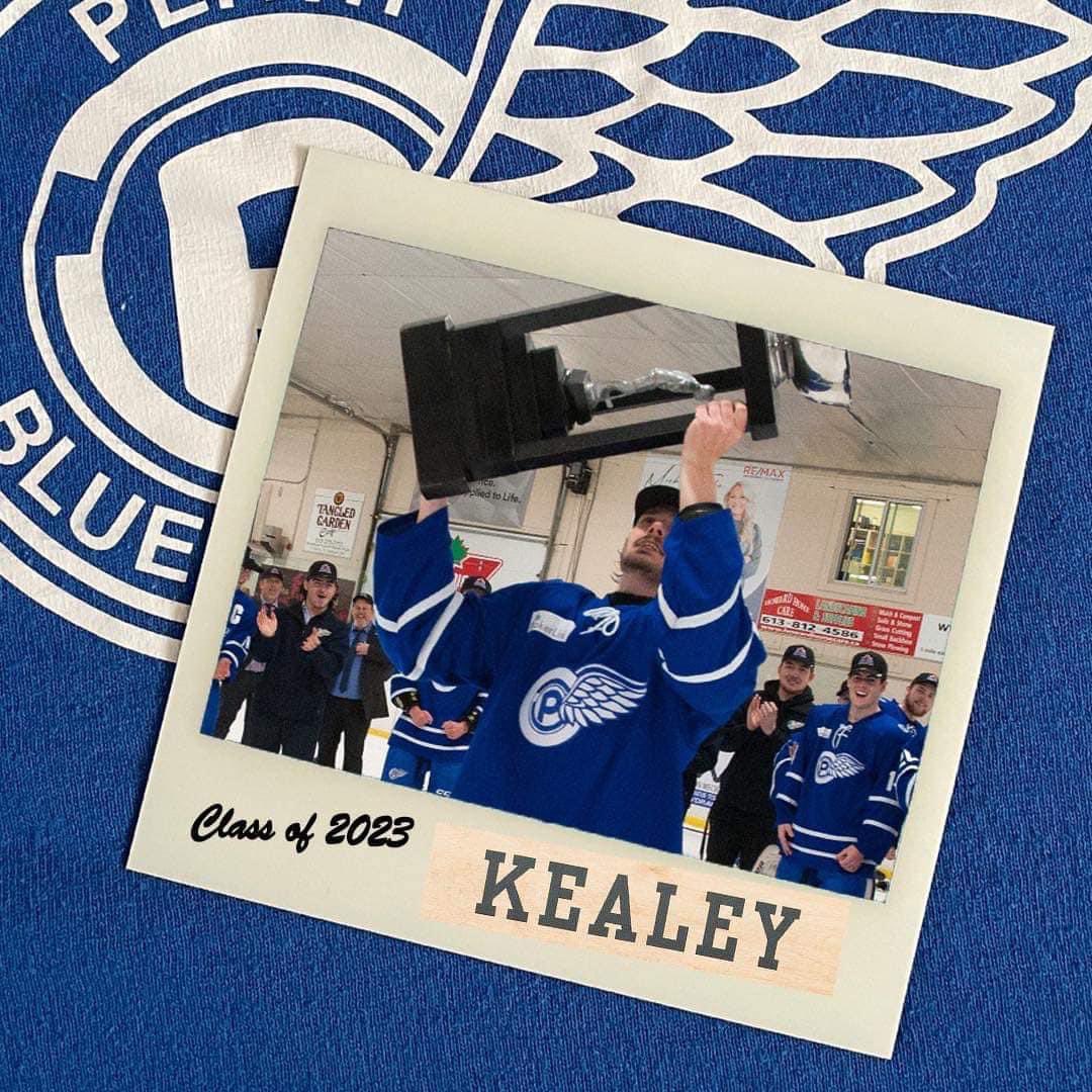 PerthBlueWings's tweet photo. Mitchell Kealey is our next graduating Wing! Mitchell played 153 games in the EOJHL and went out a Champion! He is a steady 2 way D man with an edge,  who can play in any situation. Once a Wing, always a Wing! https://t.co/nkeEds82Rb
