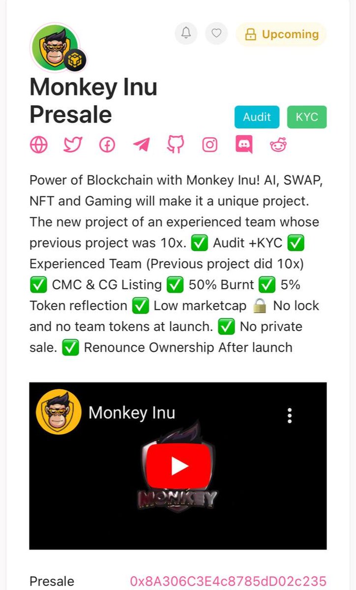 monkeyinucoin's tweet photo. ✅We got our KYC and AUDIT badges. 

#MONKEYINU #PinkSale #PinkSalePresale https://t.co/xyRuMpyJSJ