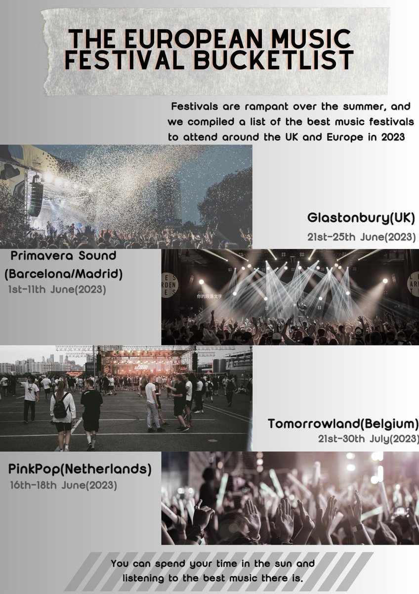TheWaveUCA's tweet photo. There are different types of European music festivals, and if you like music that is relaxing, then one of these festivals must contain the type of music you are used to! Click our website for more!
https://t.co/qWNBrzzQ4u
#ucaepsom #thewaveuca #thewavefestival23
@ucabschool https://t.co/zY9naBu9gQ