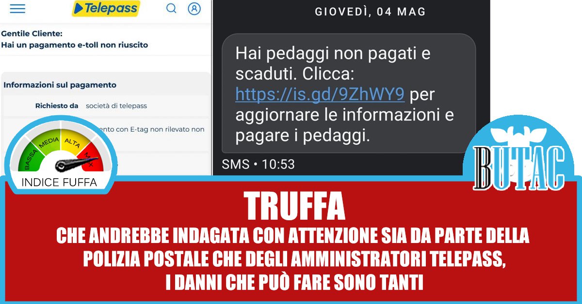 #Truffa #phishing Telepass e sms pericolosi: Dopo anni in cui andavo pochissimo in autostrada ho riattivato un abbonamento Telepass, perlomeno in vista delle prossime vacanze estive. Da quando lo usavo io le cose sono cambiate moltissimo, serve una app,… butac.it/telepass-sms/?…