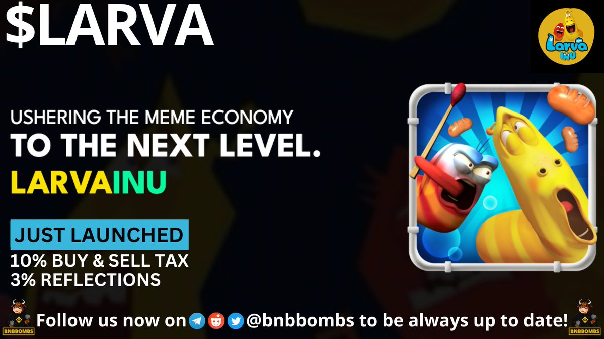 allchainbombs's tweet photo. #LarvaInu aka $LARVA is a brand new #meme project and has a vision to become one of the most popular cryptocurrencies in the world. Just launched hours ago, and right now already 900+ Holders. Ownership Renounced, 10% Buy &amp; Sell Tax, 3% Reflections, 100K MC, DYOR! @Larva_lnu https://t.co/GOMsuPk7hg