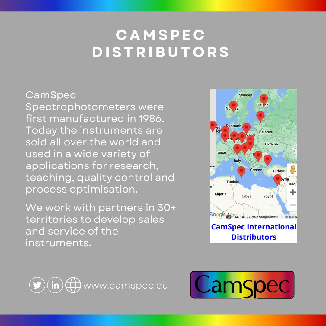 Cam_Spec's tweet photo. Our spectrophotometers are sold all over the world and used in a wide variety of applications for research, teaching, quality control and process optimisation!

Visit our website to find out more about our instruments - https://t.co/VOYPxIQtVW

#spectrophotometers #distributors https://t.co/veV9hEVMLE