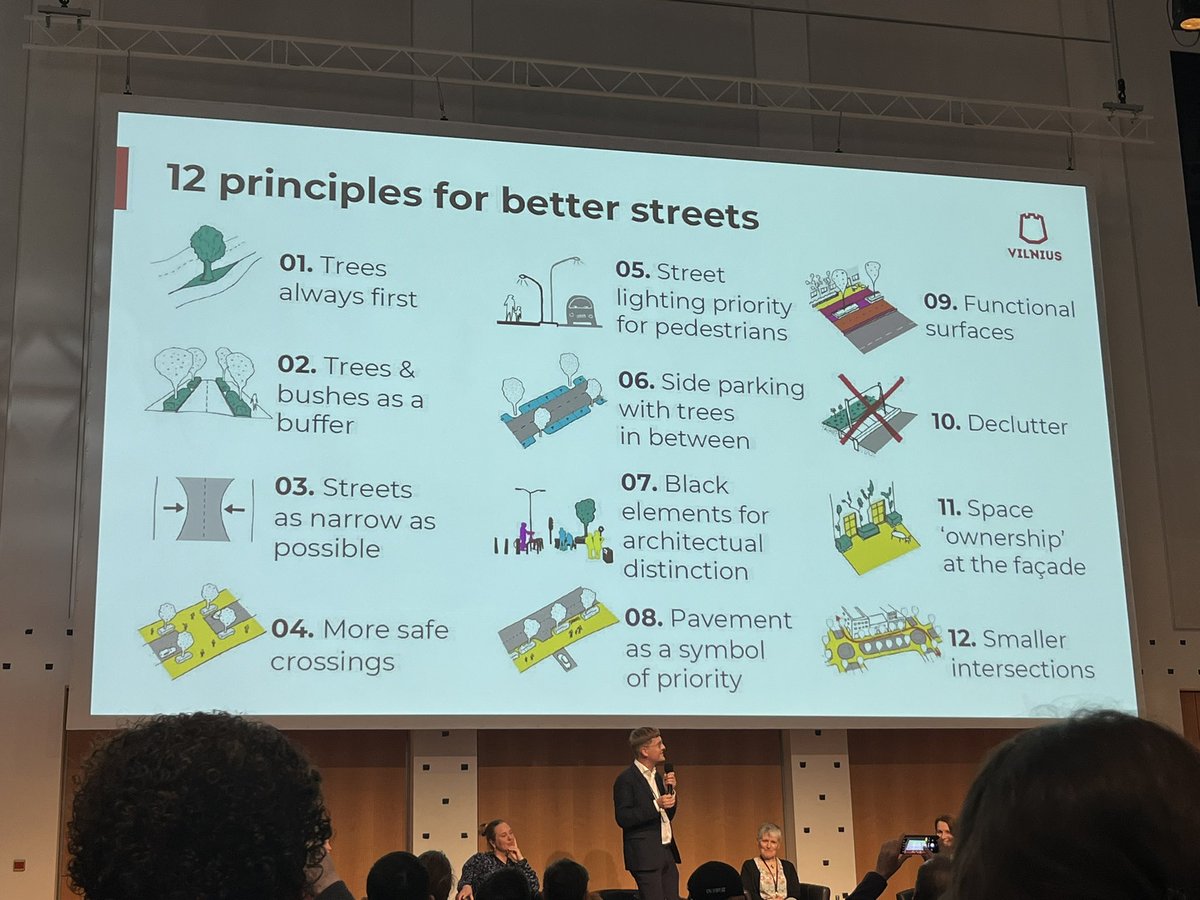 maataneli's tweet photo. Vilna tekee huikeeta duunia muuttaakseen kadut jälleen ihmisläheisiksi, pyöräily-ystävällisiksi jne. 
Principle nr 1: Trees always first 🌳🌳
Nr 3: streets as narrow as possible 🛵 #Velocity2023 https://t.co/yM2bdlJr7h