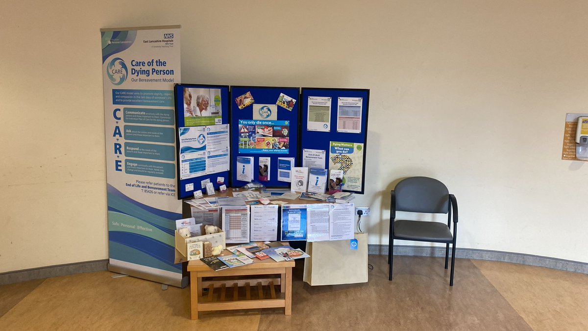 The 8th - 12th May is Dying Matters Week. The EOL and Bereavement team have an awareness stand across from the ELHT and Me shop at Royal Blackburn Hospital. Please drop by, find out about the cause and show your support 💛 @ELHT_NHS @DyingMatters