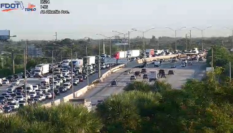 wpbf_yasmine's tweet image. As of 7:07 a.m. we've learned that this was a fatal crash. I'm reaching out to officials to learn what caused it. The backup is about 5 miles long. Take the Turnpike or get off at Boynton Beach Blvd., take US-1 to Linton Blvd. and get back on I-95 SB there. #FirstWarningTraffic