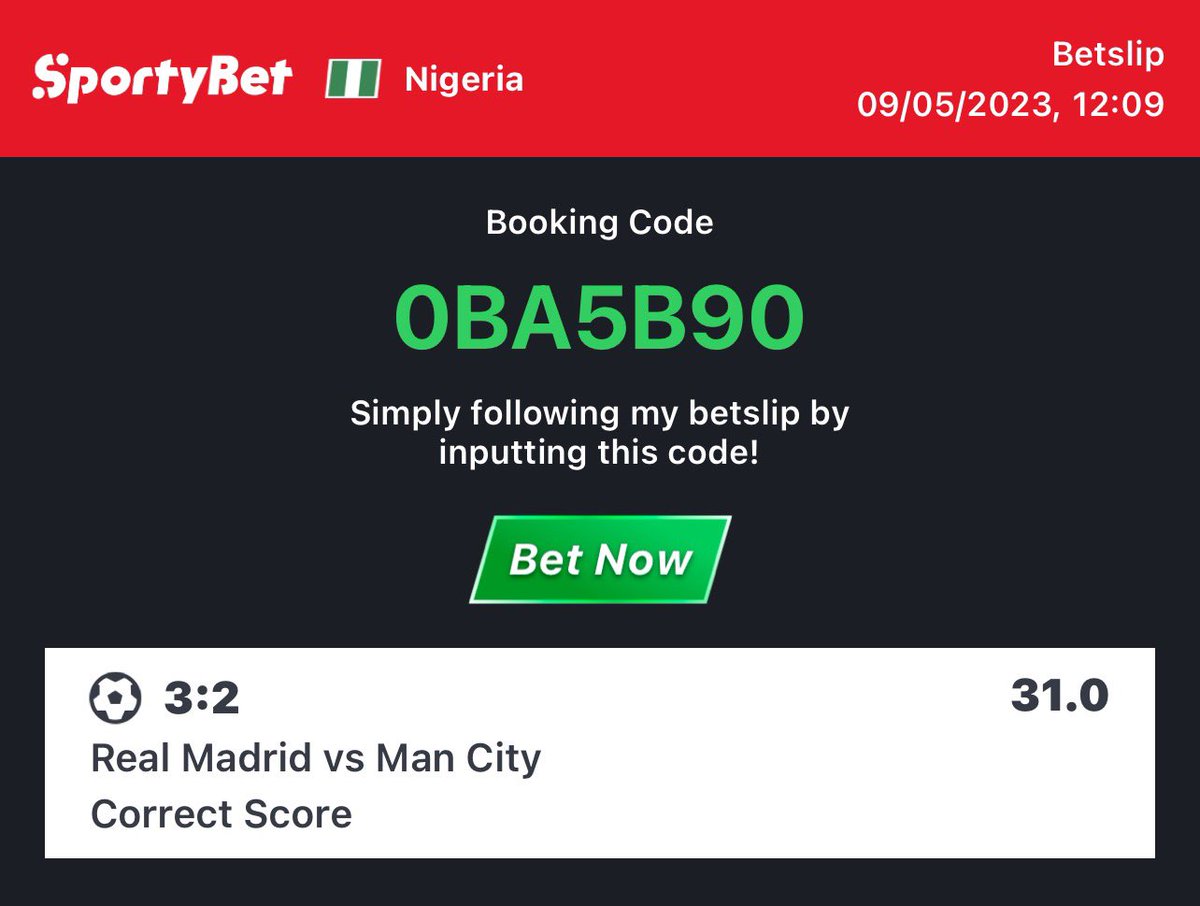 Brayforex's tweet photo. ⚽️(3-2) Correct score  champions league 
No sentiments 

Code 👉 0BA5B90

I’ve seen it again 
Madrid to win ooooo

I’m going all in https://t.co/y9QjZgXMDQ
