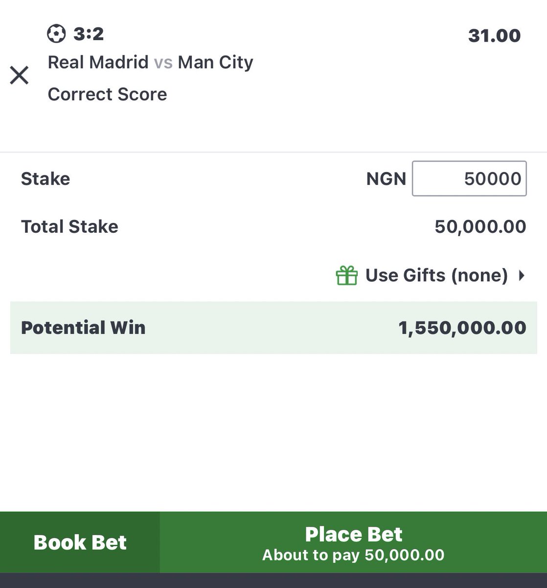 Brayforex's tweet photo. ⚽️(3-2) Correct score  champions league 
No sentiments 

Code 👉 0BA5B90

I’ve seen it again 
Madrid to win ooooo

I’m going all in https://t.co/y9QjZgXMDQ