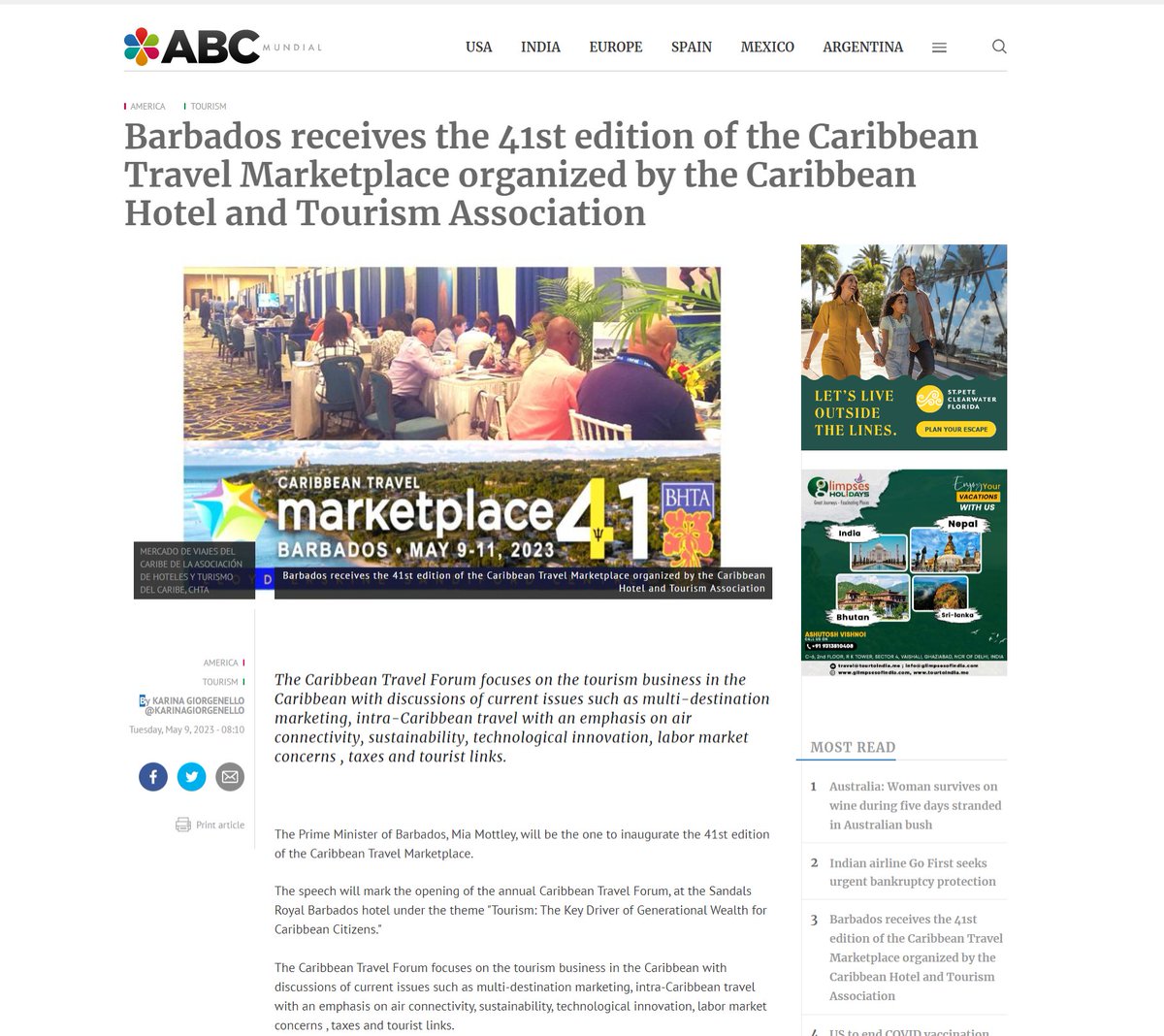 ABCMundial's tweet image. Barbados receives the 41st edition of the Caribbean Travel Marketplace organized by the Caribbean Hotel and Tourism Association
by @GiorgenelloKari @ABCMundial
#VisitBarbados #LoveBarbados #Marketplace41 #CHTA #CHTALIVE @Barbados @CHTANow
abcmundial.com/en/2023/05/09/…