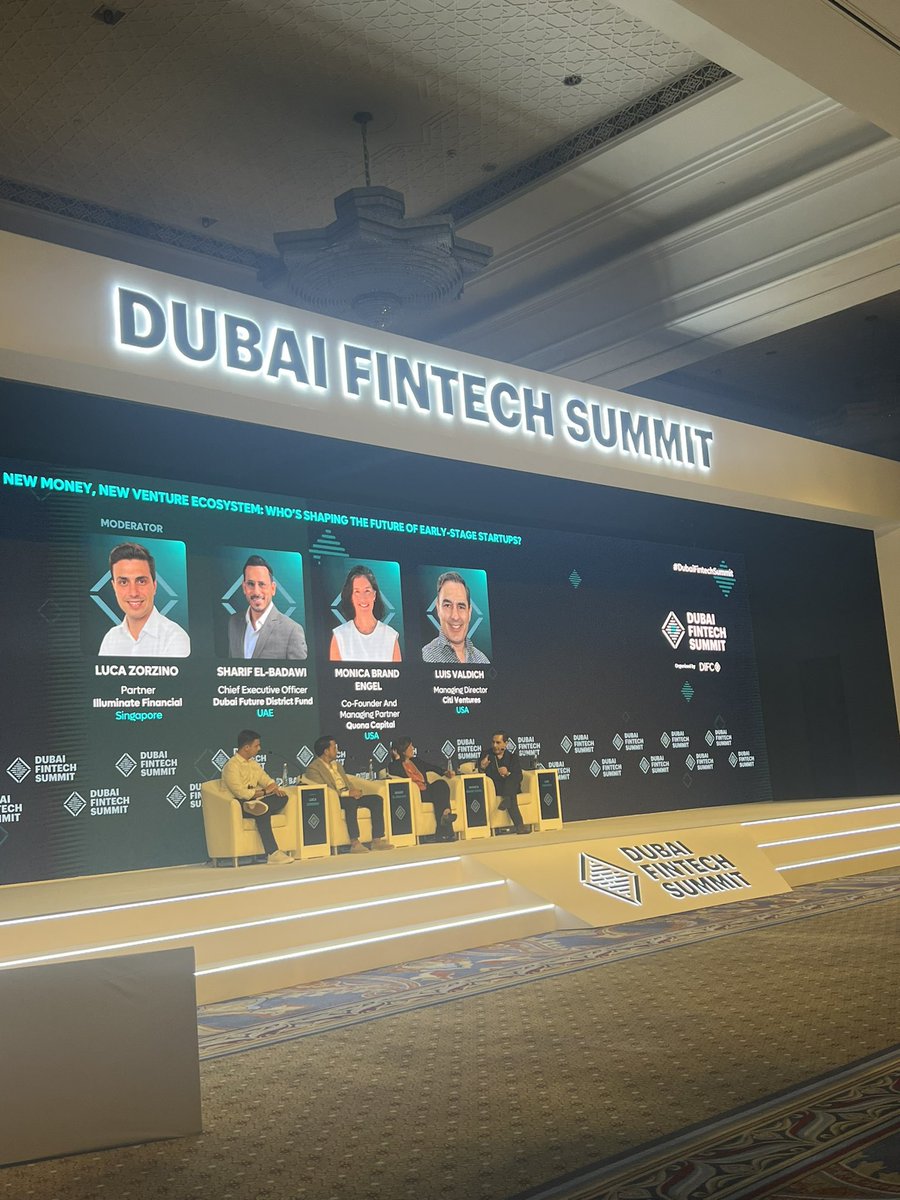 DIFC's tweet photo. Happening now at the Plenary stage, a thought provoking panel discussion on “New Money, New Venture Ecosystem” - Make sure to join us! #DIFC #DubaiFintechSummit @DubaiFinTechSum https://t.co/7vrUxbGq94