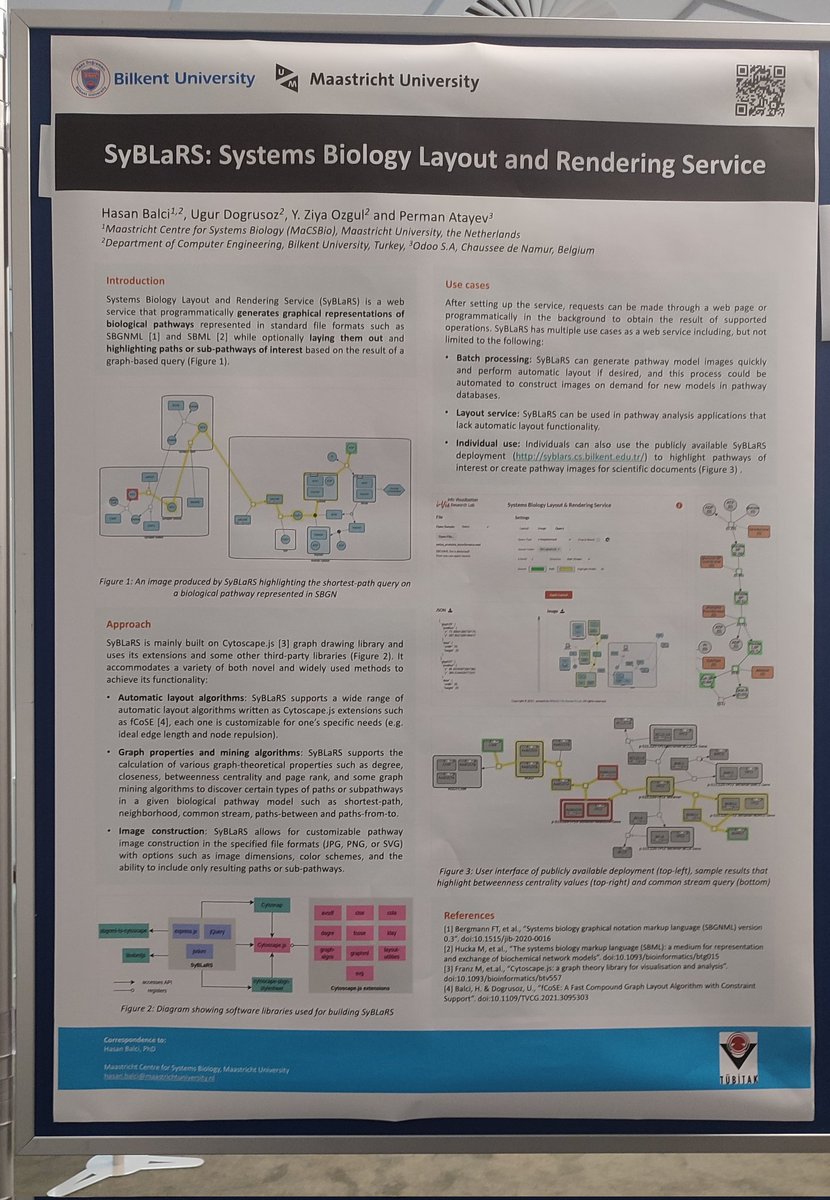 I'm attending #BioSB2023 with a poster on our ongoing work w/ <a href="/mkutmon/">Martina Kutmon</a> and a demo presentation on a work from my PhD study w/ <a href="/ugurdogrusoz2/">ugurdogrusoz</a>. #bioinformatics #systemsbiology
