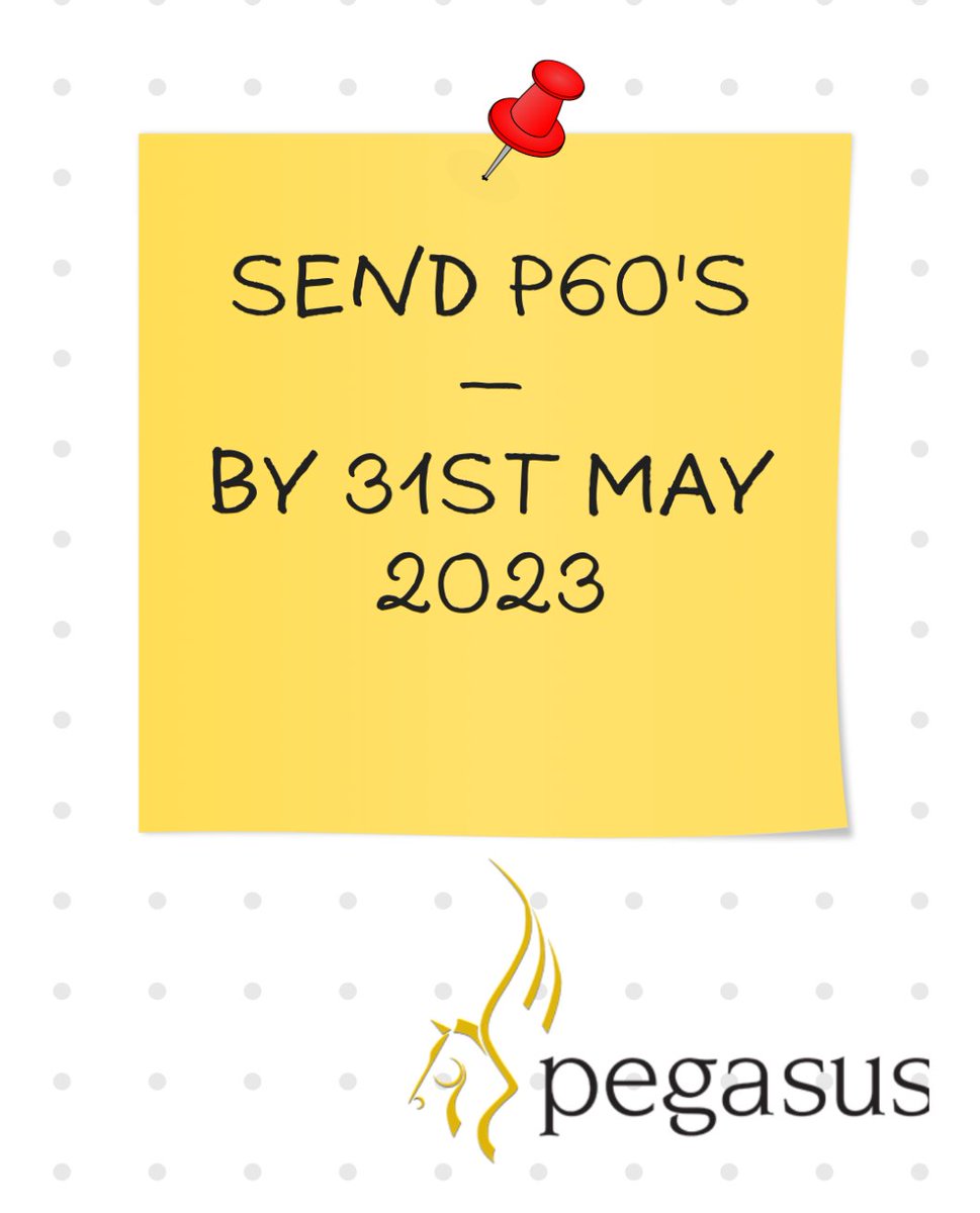 PegasusSoftware's tweet photo. Payroll reminder: don't forget to provide all employees with a P60 by the end of this month #payroll #payrollmanagement #payrollmanager #business #payrollyearend #yearend #taxyear https://t.co/FlU0d1uA15