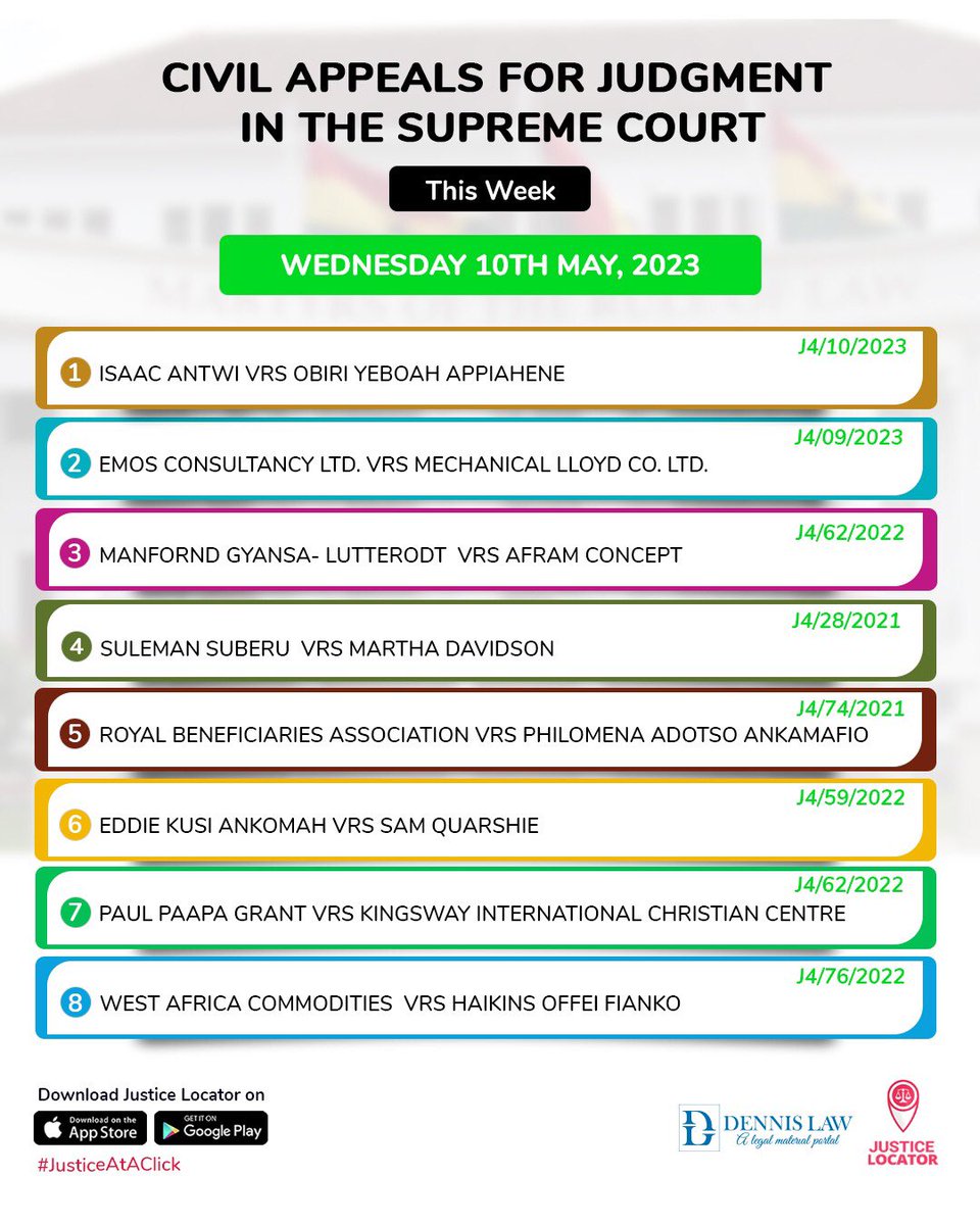 JusticeLocator's tweet image. Don’t miss the action in the Supreme Court this week. Here’s all the cases being heard.
#causelist #justiceataclick