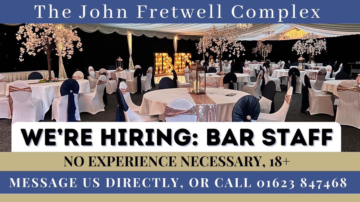 📣 We’re Hiring! 📣… Bar staff required (no experience necessary), however the ideal candidate will work well with others and have good communication skills- all training will be provided. Call the number below to join our incredibly friendly fun team today 😁
Call: 01623 847468