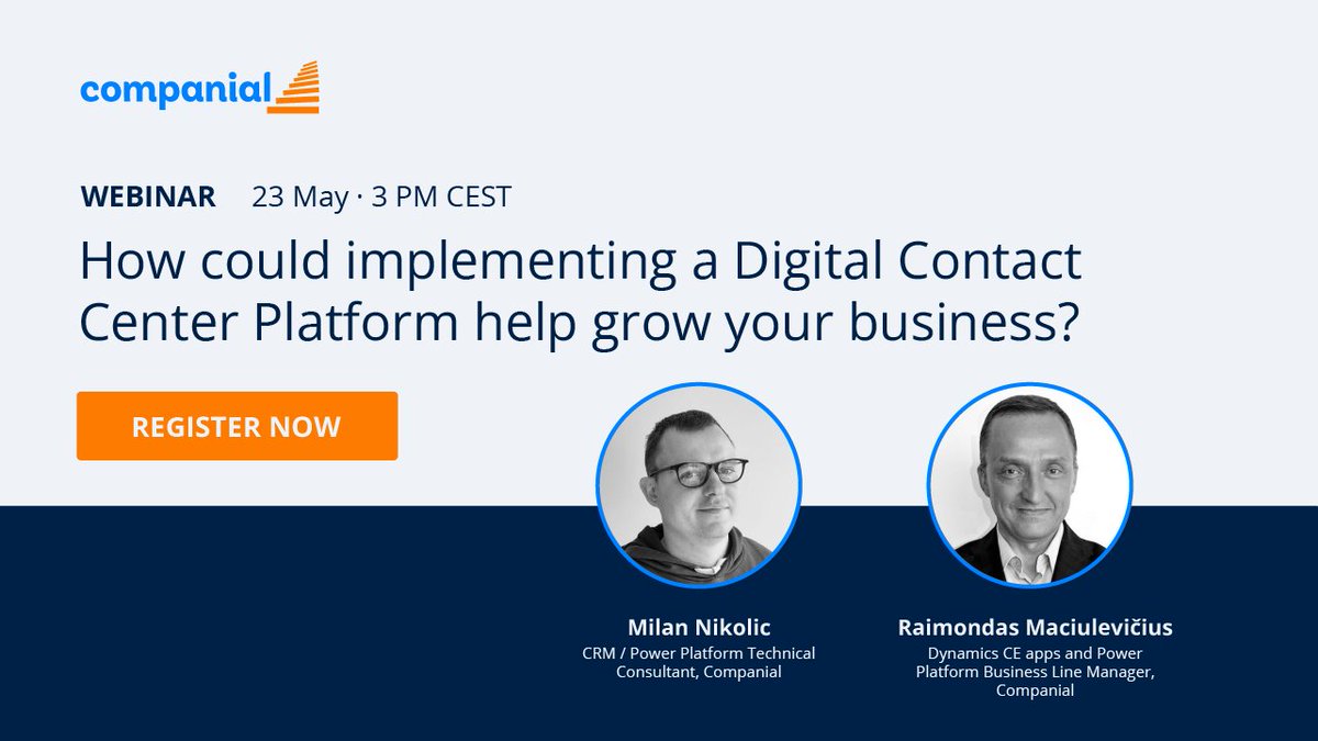 Take your business to the next level with the power of Microsoft Digital Contact Center Platform. Join our upcoming webinar, where our presenters will introduce  the benefits of this tool.
📷 Date: May 23, 2023
📷 Time: 3:00 PM CET
📷 Register here: bit.ly/3VJGoSe