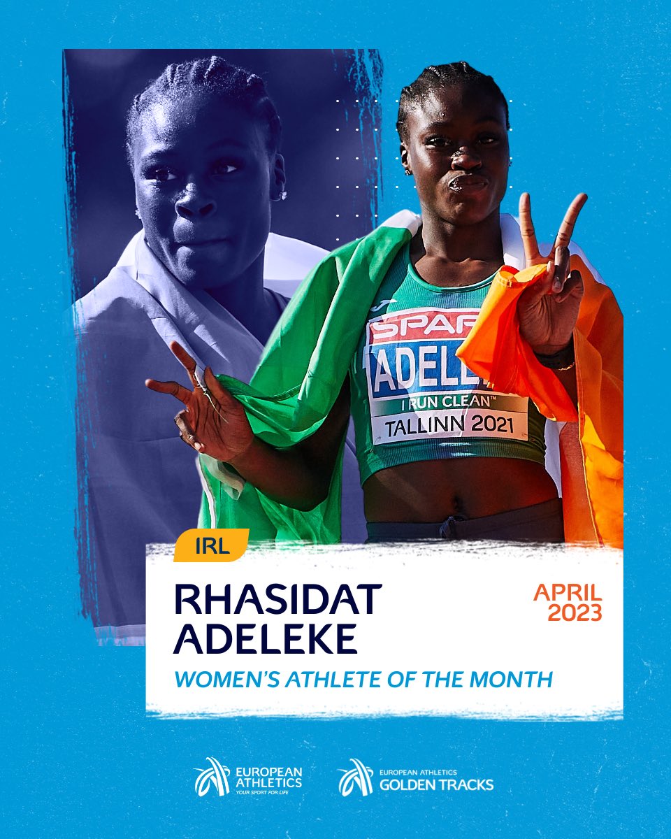 Two Irish records! ✌🏿

Rhasidat Adeleke 🇮🇪 is your women’s Athlete of the Month for April 2023! 🏆 

Adeleke blazed to Irish 200m (22.34) and 400m (49.90) records on her outdoor season’s debut in Gainesville! 🔥