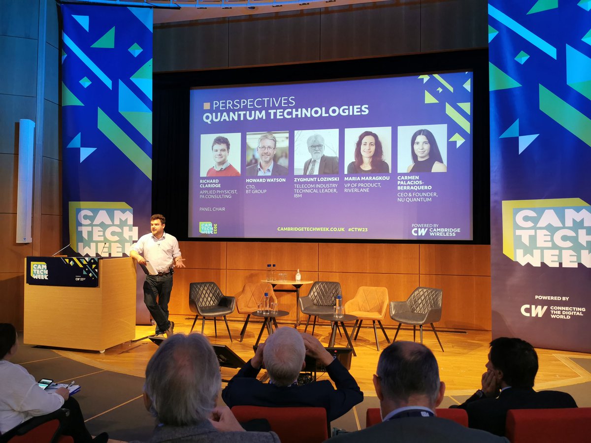 What is the near and future state of quantum technology in business? #CTW23 Richard Claridge @PA_Consulting unlocks insights with @HwatsonBT @BTGroup Zygmunt Lozinski @IBM @mmaragkoy @RiverLane_io Carmen Palacios-Berraquero @NuQuantumLtd #quantum #QuantumComputing #entanglement