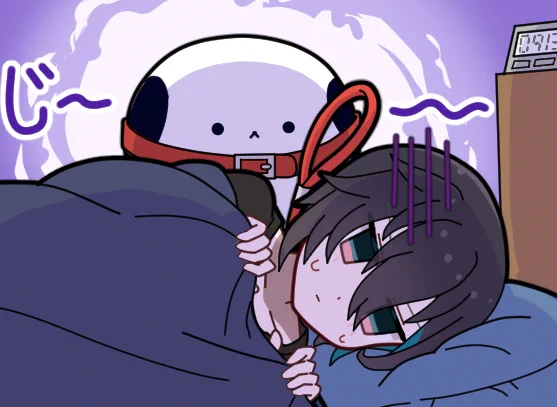 朝二度寝をしようとした所に散歩したい圧をかけてくる犬 #灰画