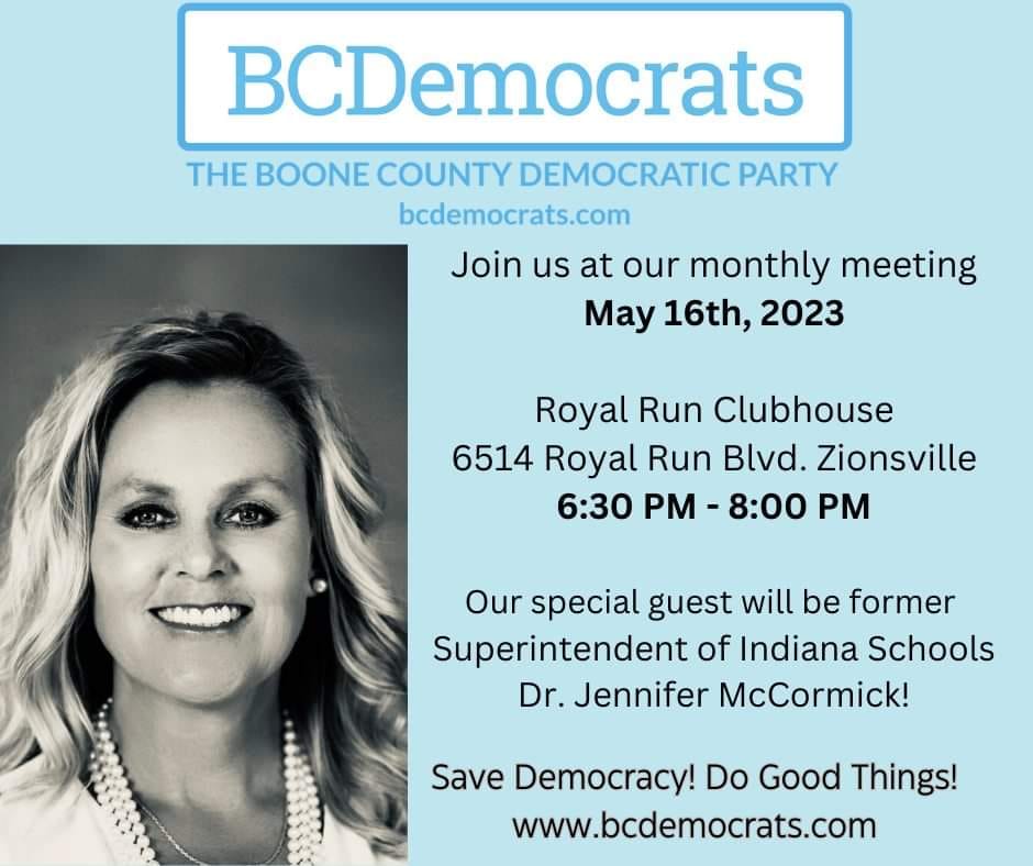 BooneINDems's tweet photo. Dr. Jennifer McCormick is our Guest Speaker at our May 16th Meeting! - https://t.co/ntHp0Hfk6J https://t.co/2T9DOjS9eU