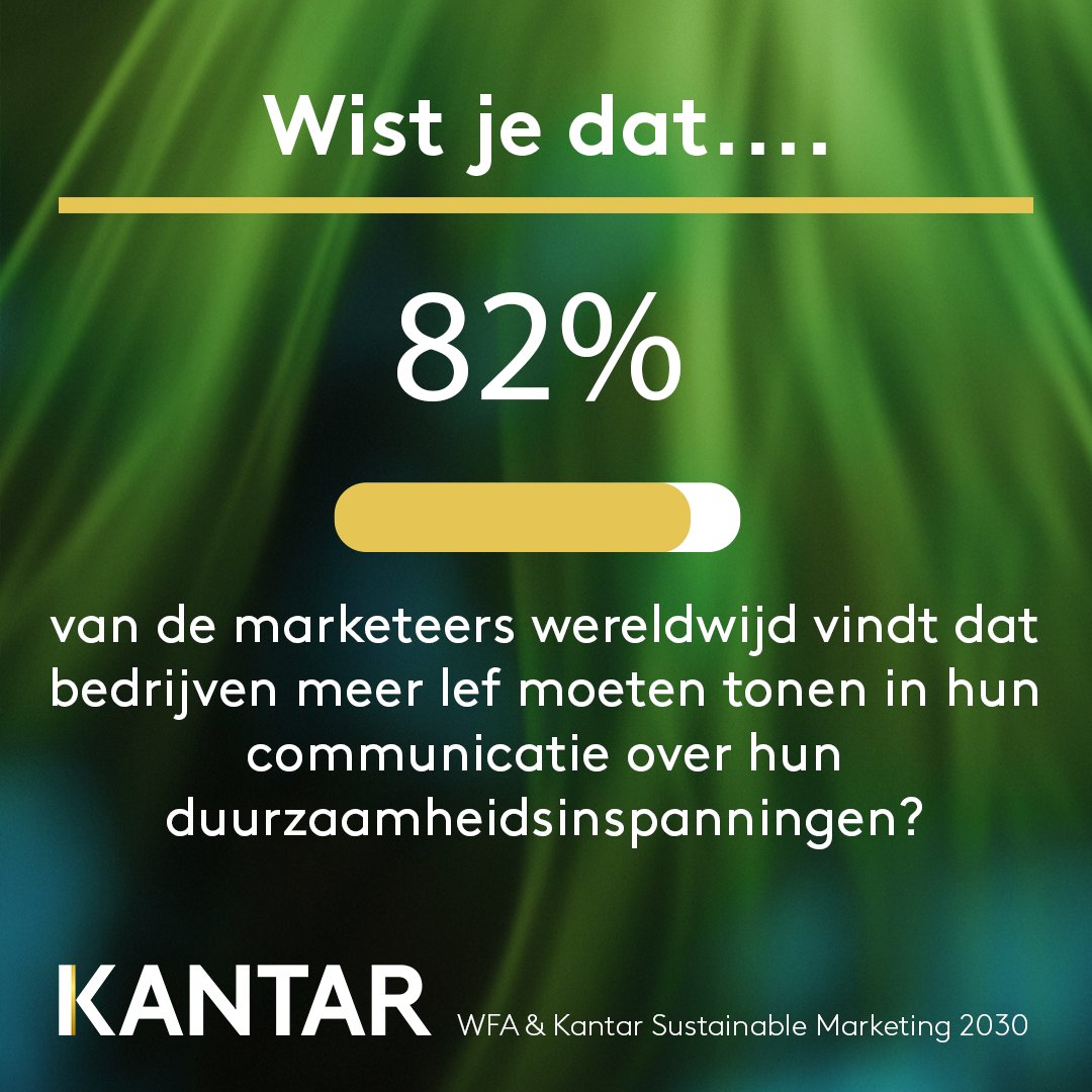 Marketeers wereldwijd beseffen ook dat ze een sleutelrol moeten spelen bij het realiseren van een duurzame toekomst en merken. Dat is de belangrijkste conclusie van Sustainable Marketing 2030, een nieuw rapport van Kantar en de WFA. Meer resultaten: bit.ly/3M5R9uW