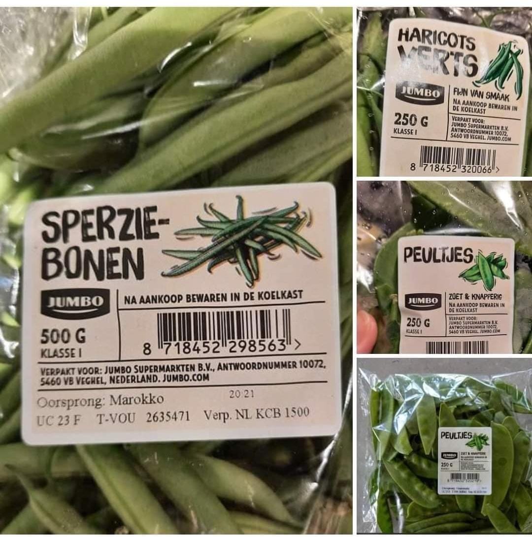 Sperziebonen uit Marokko, Haricots Verts uit Ethiopië, Peultjes uit Zimbabwe...

250 gram peultjes; 1,1 KG CO₂-uitstoot.

Maar de Nederlandse #boeren zijn het echte probleem!

#klimaathysterie #klimaatwaanzin <a href="/JumboSupermarkt/">Jumbo Supermarkten</a>