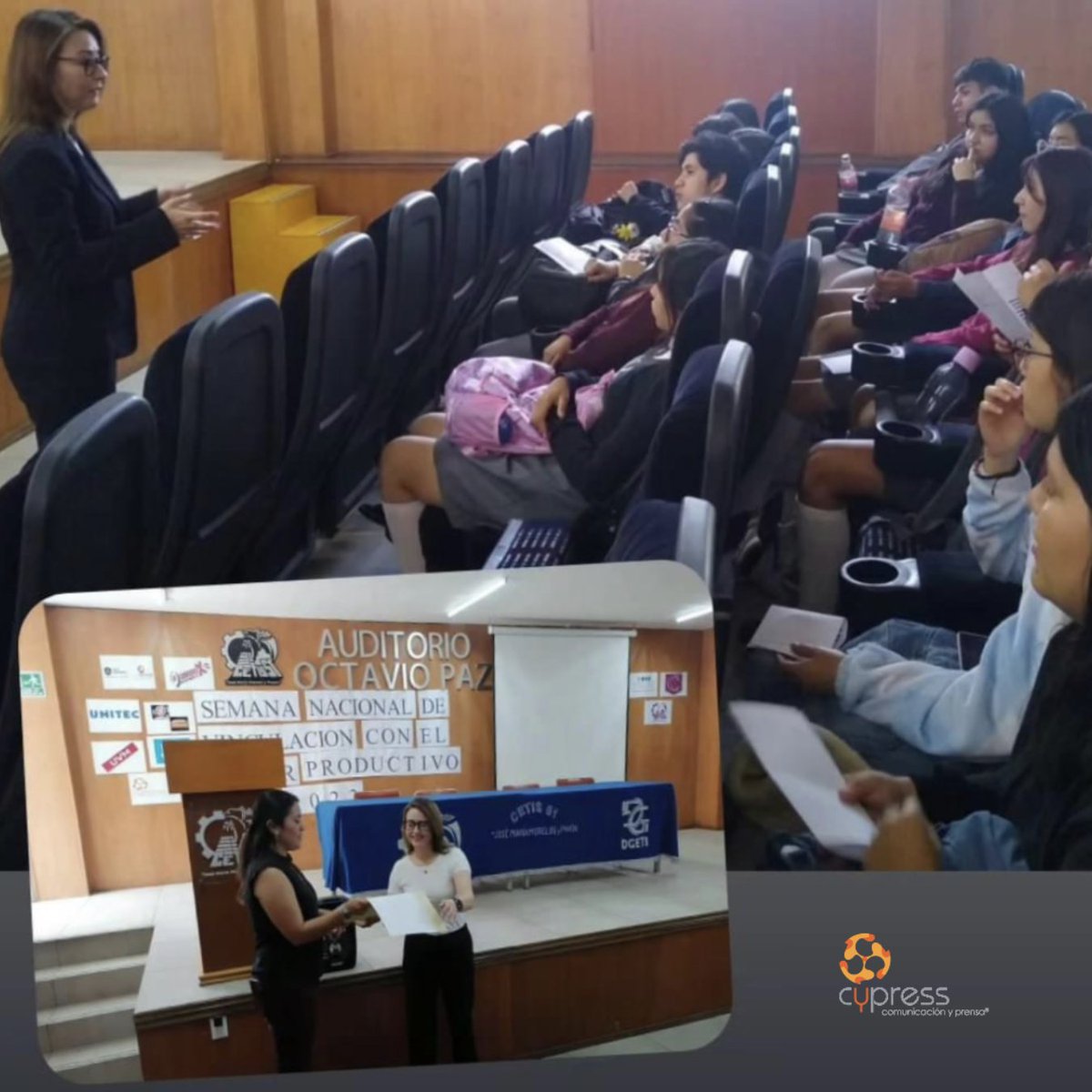 cypress_trendy's tweet photo. Consolidar nuestras metas es tan importante como sembrar nuevas semillas. #CyPress cumple este mes 19 años. Con trabajo arduo seguimos vigentes. @LettyCipres fue invitada a la Semana Nacional de Vinculación con el Sector Productivo y se reunió con estudiantes. #OrgulloCyPress https://t.co/DgkdFJamdt