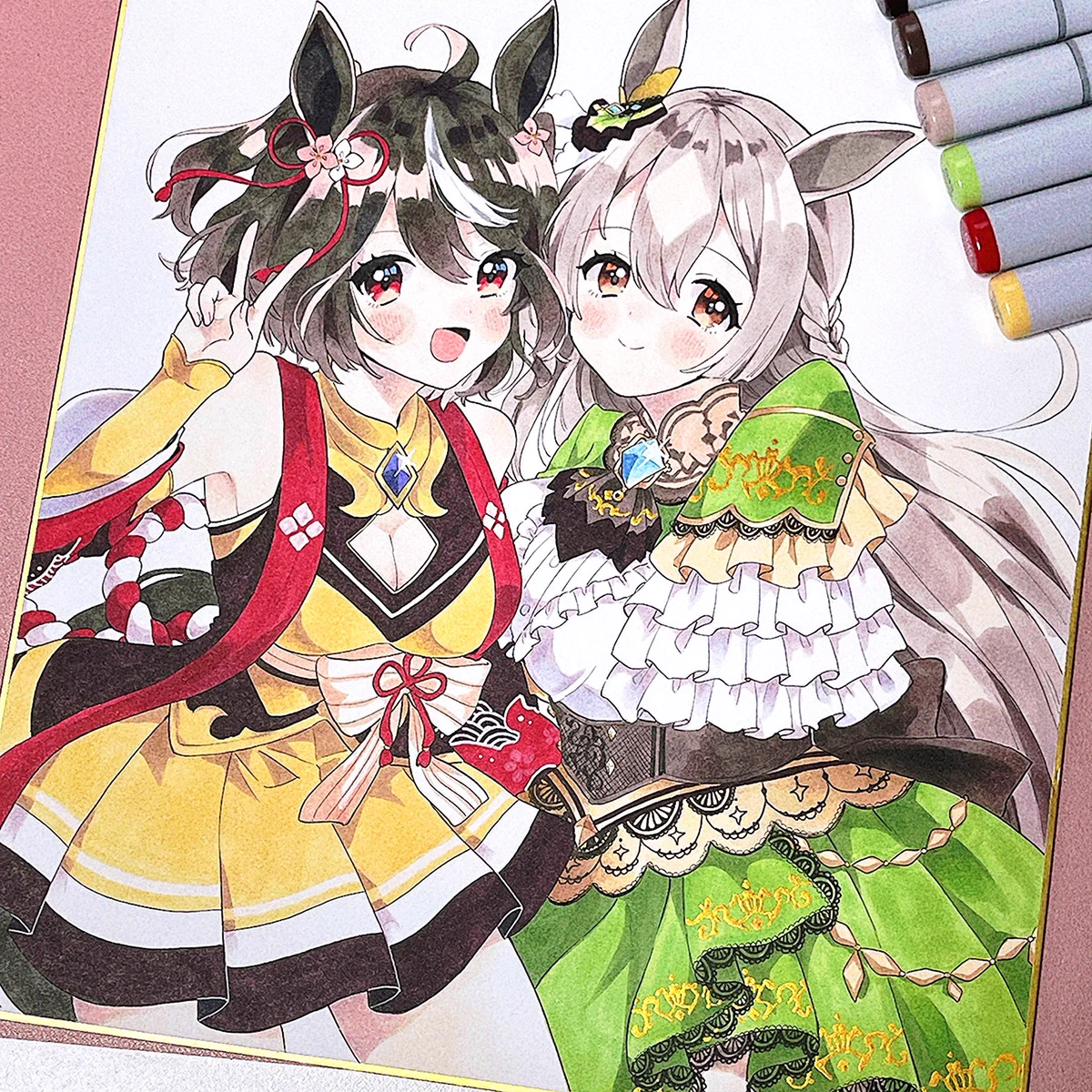 ウマ娘 複製色紙 サトノダイヤモンド＆キタサンブラック 坂の隅 シール付き やまもと桃 a X: 