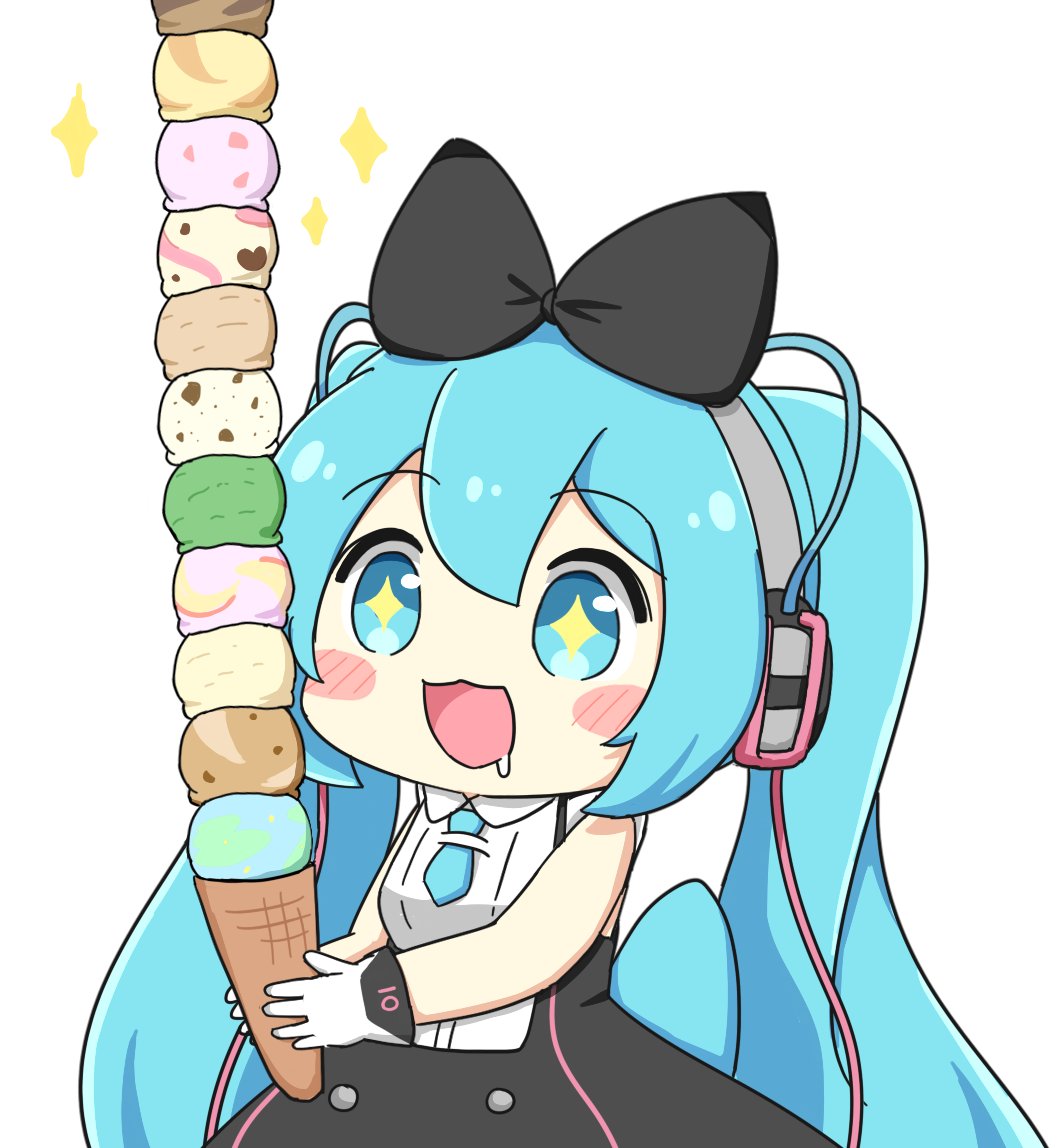 hatsune miku ,magical mirai miku 1girl gloves ice cream ice cream cone food headphones drooling  illustration images