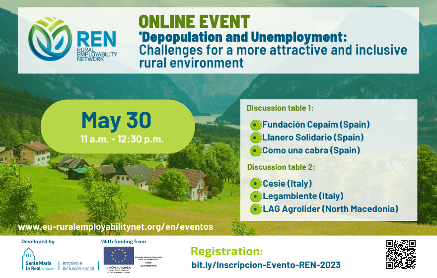 AreaEmpleoFSMLR's tweet photo. 📣 #RuralEmployabilityNetwork  Online Event 💻 May 30. 'Depopulation and Unemployment: Challenges for a more attractive and inclusive rural environment'. #members will present their successful projects of  #laborinclusion in #rural areas 🌳 🇪🇺 Registration https://t.co/7lGMcMa28B https://t.co/HPV9GLTdUM