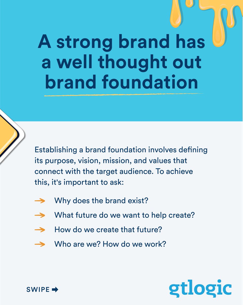 gtlogictweets's tweet photo. Creating a strong brand that lasts requires more than just a logo or slogan. At gtlogic, we've developed a recipe for success that we're excited to share with you. Follow these steps to create a brand that stands out from the competition. 

#gtlogic #branding #uiuxdesign https://t.co/L6pEDQMdNq