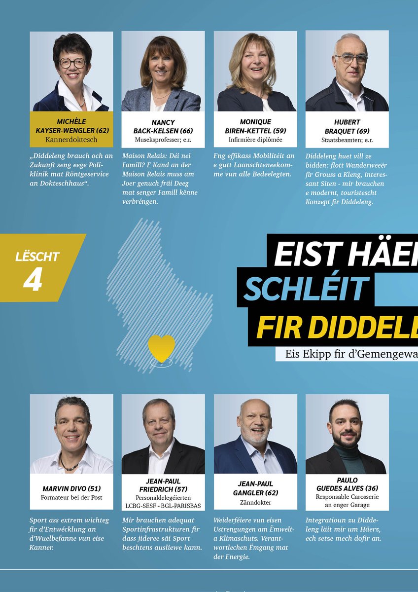 CSVDiddeleng's tweet photo. 🔵EIS EKIPP FIR D'GEMENGEWALEN 23
🟡EIS HÄERZ SCHLÉIT FIR DIDDELENG
⚪MÉI NO. MÉI DIDDELENG. MÉI NO. MÉI BEWEEGEN https://t.co/VoUSolCuP4