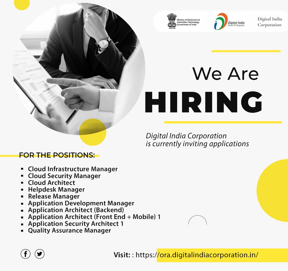 DigitalIndiaCrp's tweet photo. #VacancyCircular | Digital India Corporation is currently inviting applications for the various positions on Contract / Consolidated basis.
For further details, click here: https://t.co/NAslT22m7Y
Apply Online: https://t.co/pAZ3xo3rlV https://t.co/hc2w47Dgdz
