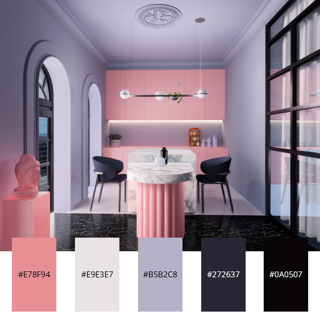 renderpub's tweet image. Yet another compilation of colours to create a beautiful palette ☺️
.
The classics pink and grey given a luxurious blend in our kitchen render, rendered using #renderpubstudio
.
.
#renderpub #color #palette #render3d #mood #kitchengoals #kitchenideas #board #pink #grey #archviz