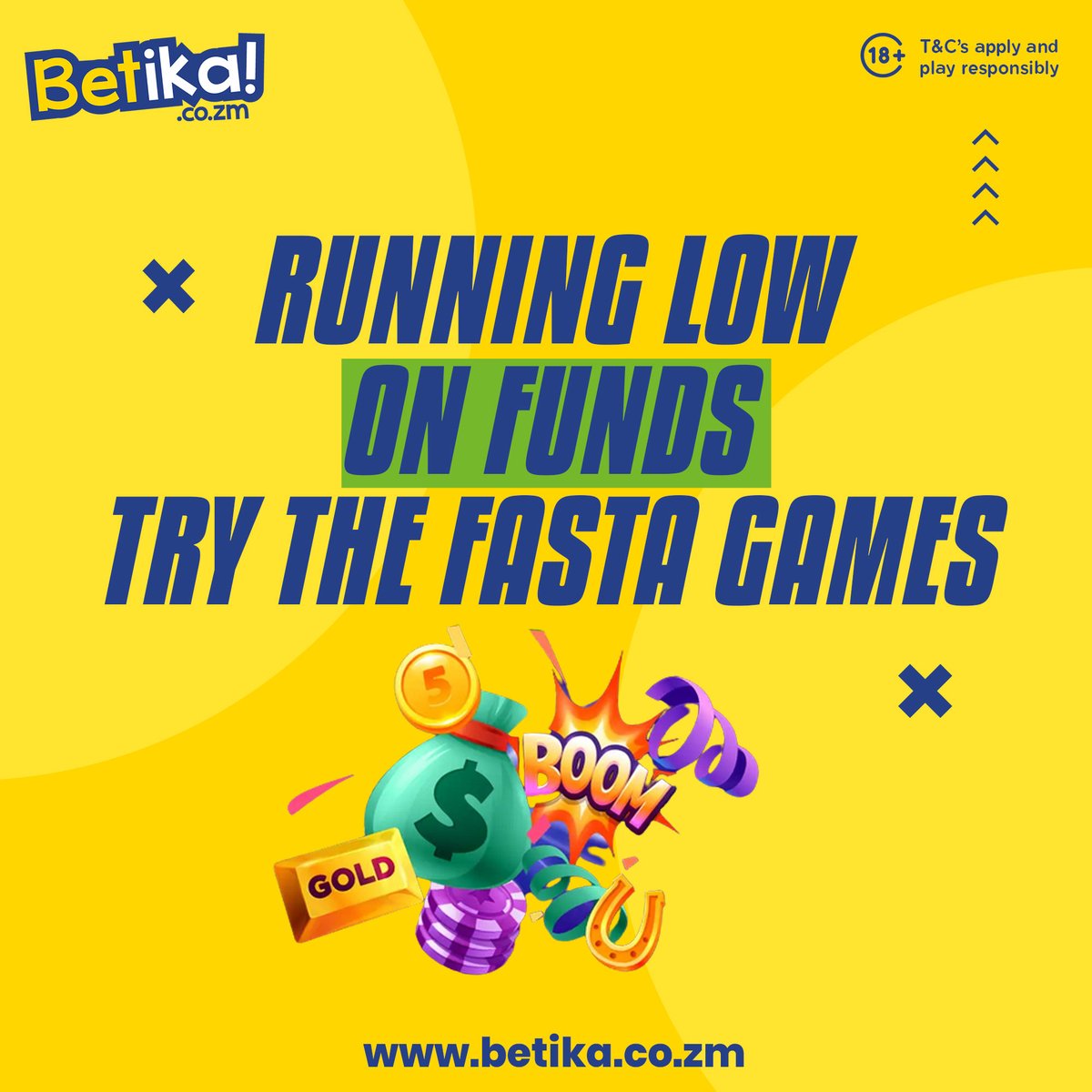 Running low on cash?
With Betika Fasta Games, you can get your competitive fix and take home the win. Plus, with no risk of losing real money, you can play as much as you want.

Play now at betika.co.zm/betika-fasta
#BetikaZambia #BetikaFastaGames