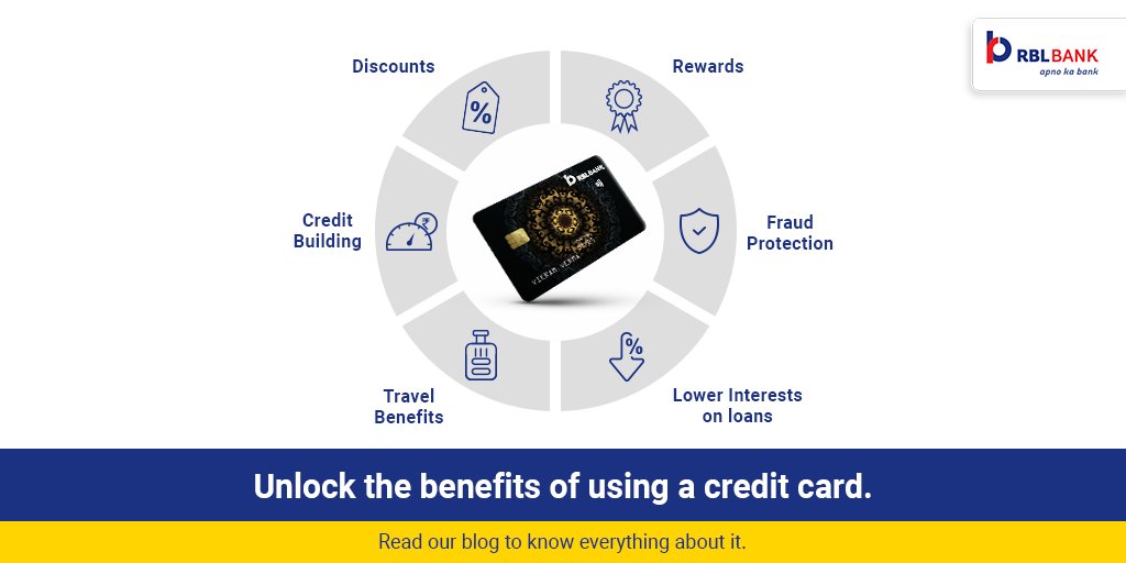 rblbank's tweet photo. Discover the benefits of having a credit card, like credit building, rewards, fraud protection and additional perks. Don't miss out—read now! https://t.co/0Nc29XHywz
#CreditCards #RBLBank #ApnoKaBank #RBLBankBlog https://t.co/Lzj51nZdxo