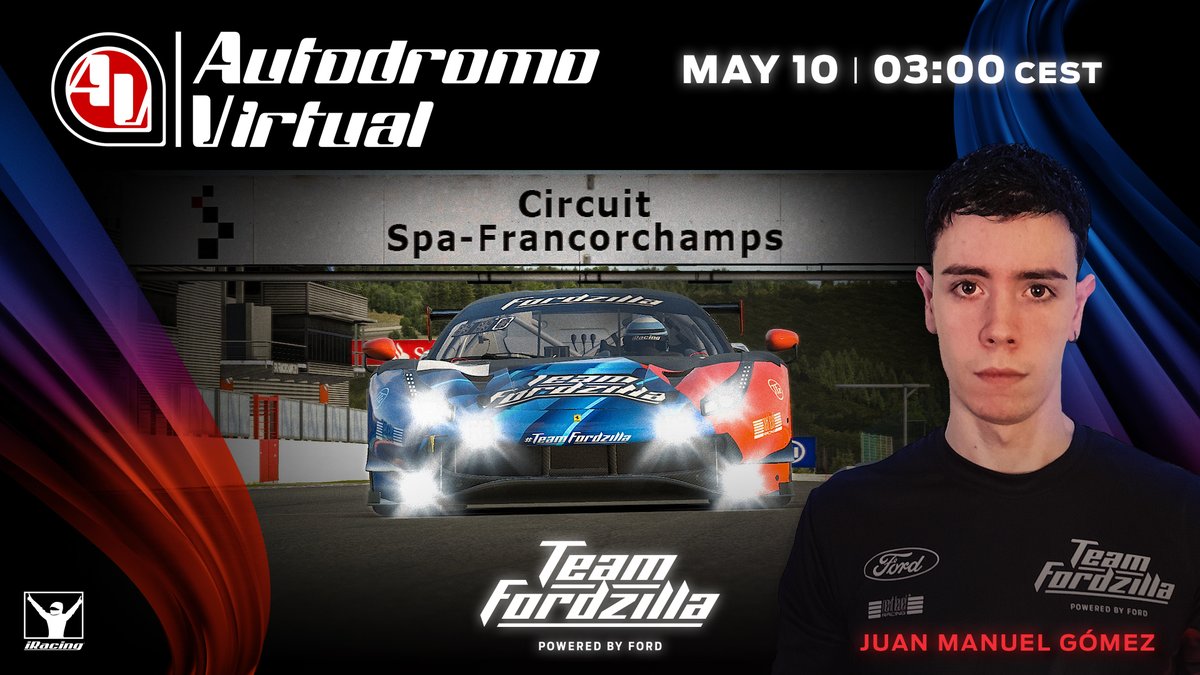 Time to head to the Spa(-Francorchamps)! 💆🧖

Round 5⃣ of Autódromo Virtual on <a href="/iRacing/">iRacing</a> 
kicks off Wednesday morning at 03:00 CEST.

Watch #TeamFordzilla's <a href="/jmgomez34/">Juan Manuel Gómez</a> show us what he's made from live on twitch.tv/autodromo_virt… 💪