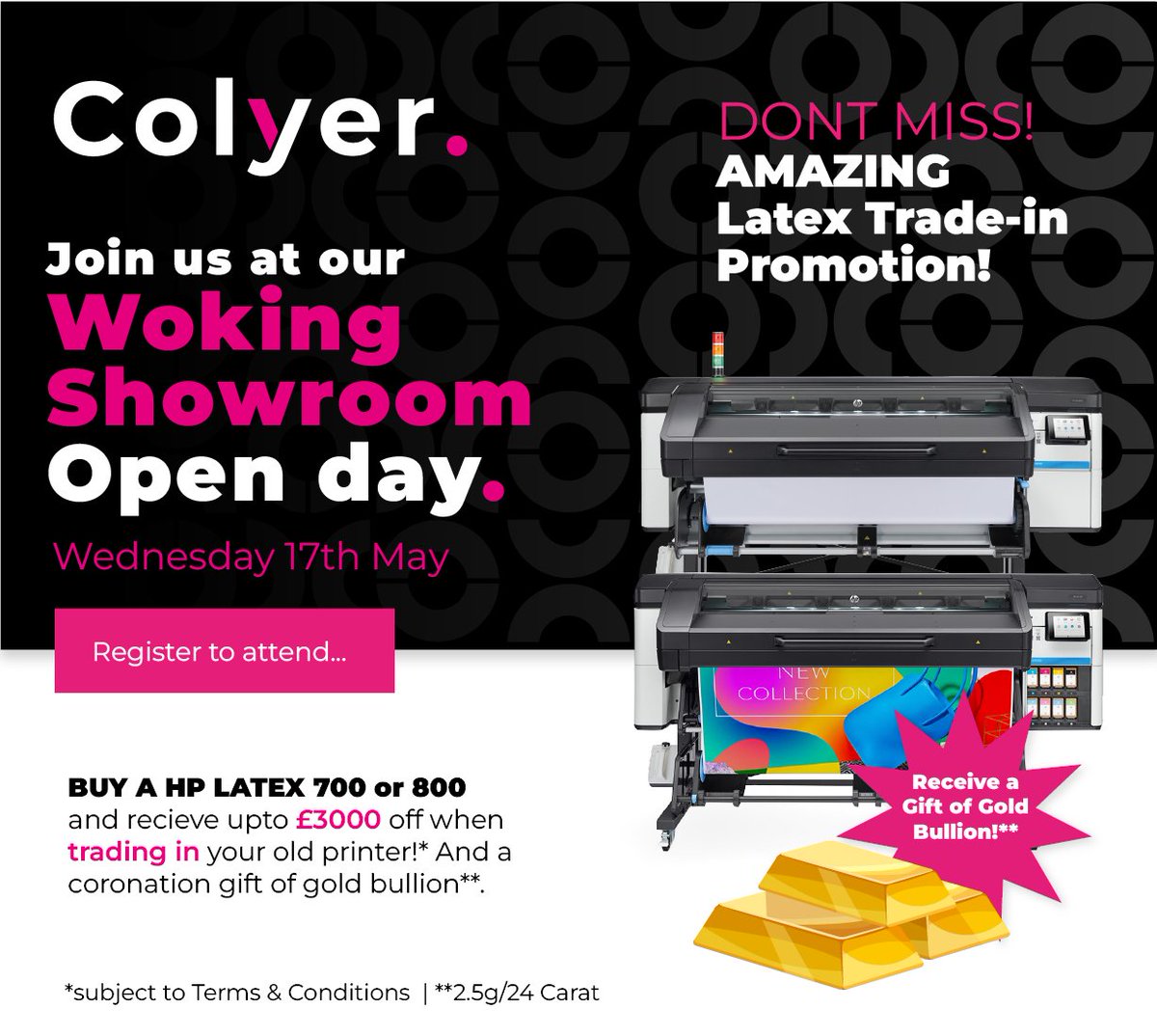 Colyer_Group's tweet image. Join us on Wednesday 17th of May for LIVE Demonstrations on the Fuji Acuity Prime Series, HP Latex 800 Printer, HP DesignJet Z9+(44″) Fine Art Printer, HP Designjet T2600 Printer &amp;amp; more...REGISTER TO ATTEND colyer.co.uk/woking-showroo… #LatexPrinter #LargeFormatPrinter #HP #fujifilm